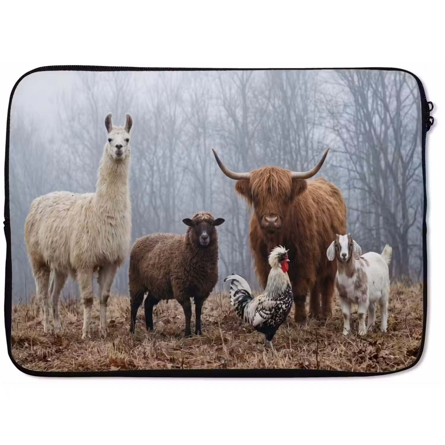 Boerderijdieren - Groep - Mist - Natuur - Rustiek laptophoes neopreen klein -zkaufland3dotto