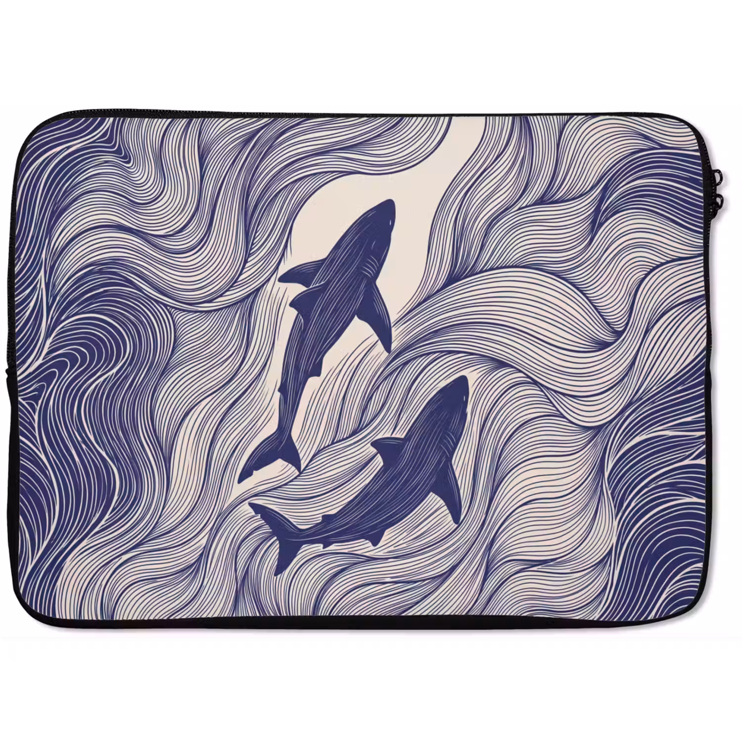 Vis - Oceaan - Lijntekening - Blauw - Dieren laptophoes neopreen klein -zkaufland3dotto