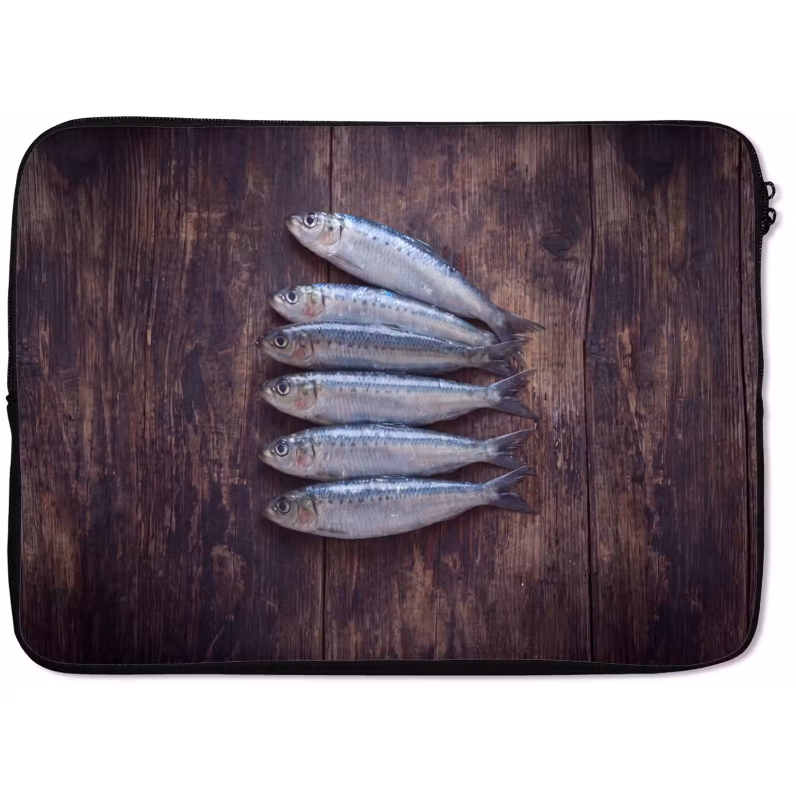 Laptop Sleeve - Fish - Wood - Food - Vis - Hout - Eten laptophoes neopreen klein