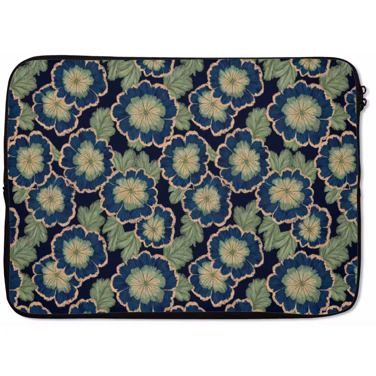 Bloemen - Borduurwerk - Patroon - Blauw - Groen laptophoes neopreen klein 279 -zkaufland3dotto