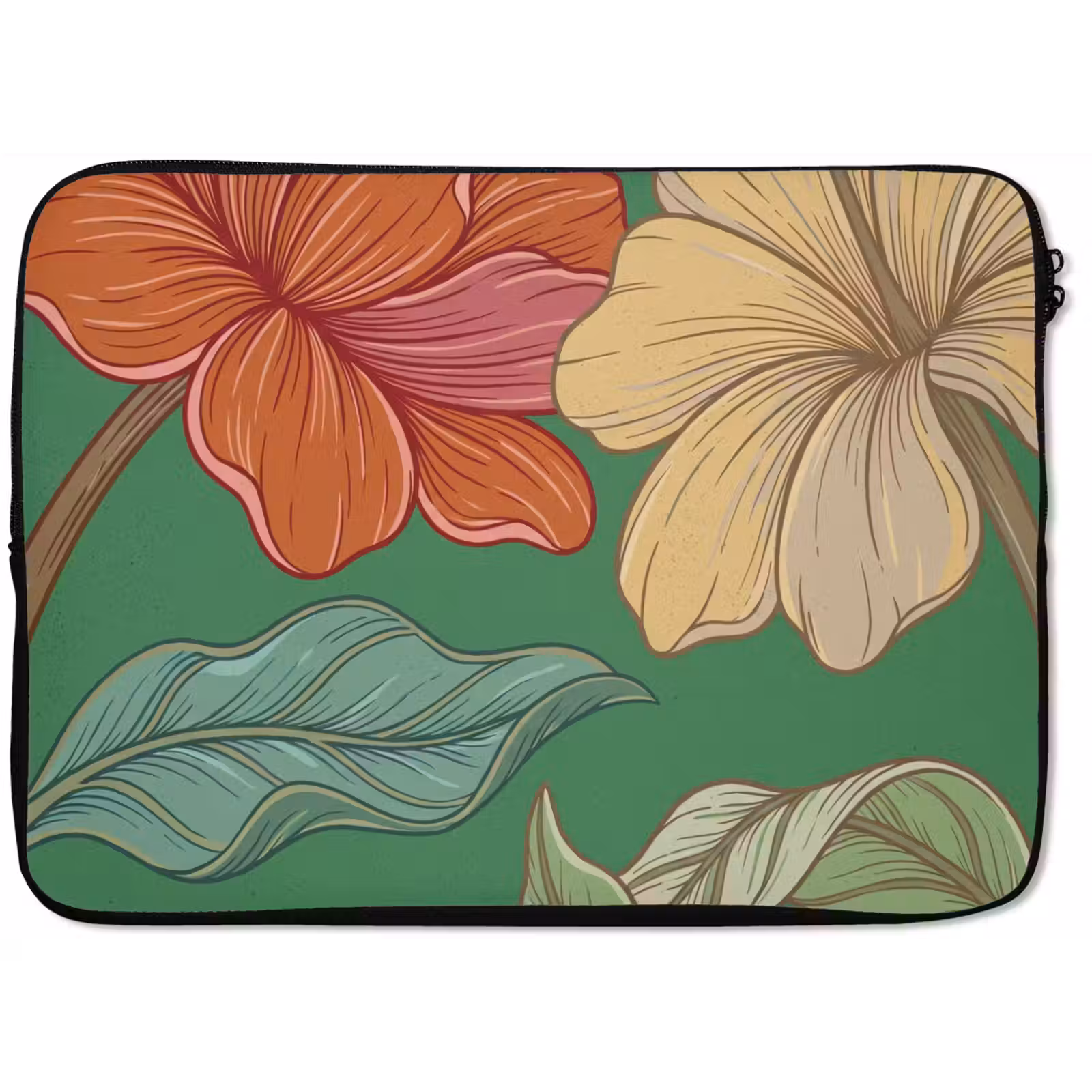 Laptop Sleeve - Flowers - Greenery - Illustration - Bloemen - Groen - Illustratie laptophoes neopreen klein