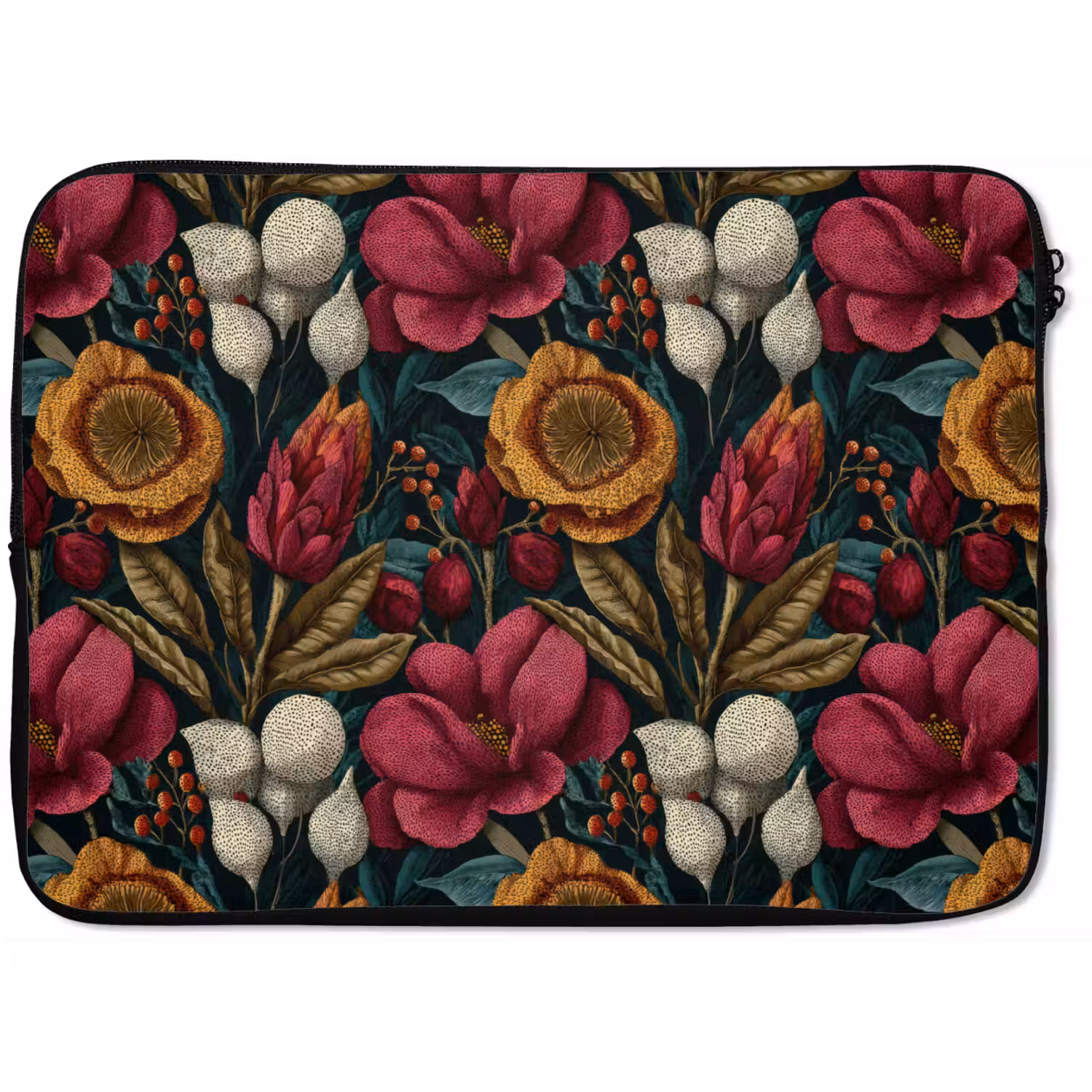 Bloemen - Patroon - Rood - Goud laptophoes neopreen klein 279 -zkaufland3dotto