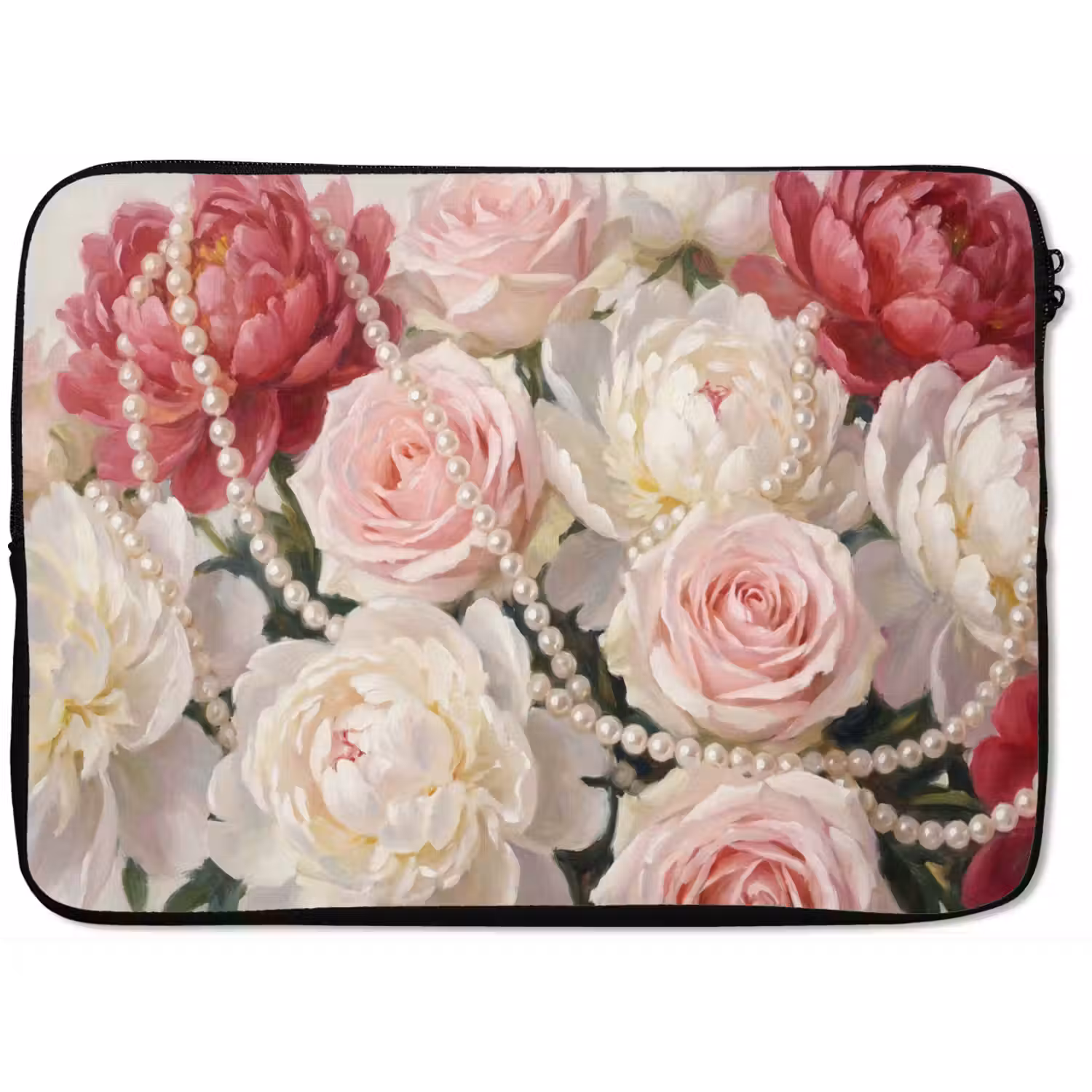 Bloemen - Parels - Romantiek - Klassiek - Roze laptophoes neopreen klein -zkaufland3dotto