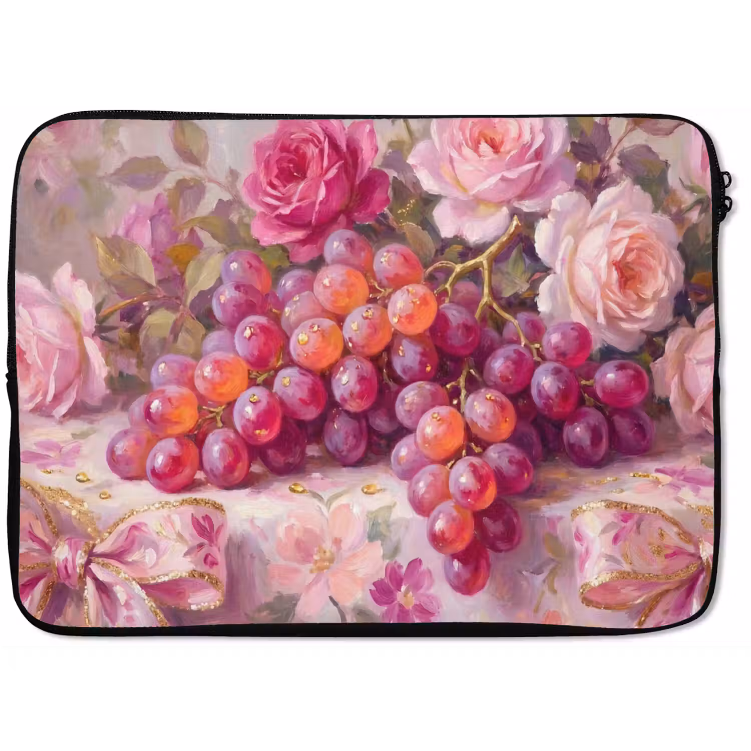 Eten - Bloemen - Stilleven - Roze - Goud laptophoes neopreen klein -zkaufland3dotto