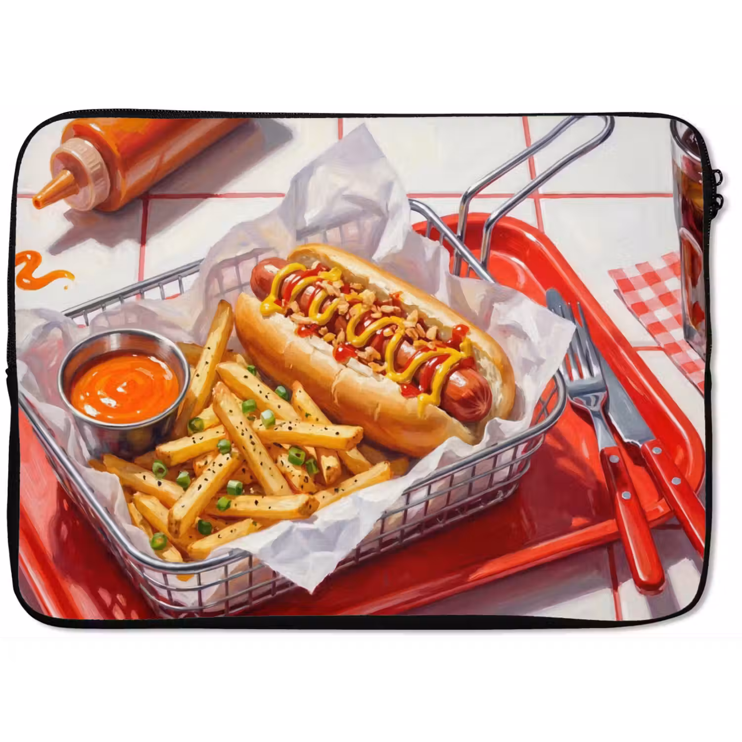 Eten - Hotdog - Fastfood - Modern - Rood laptophoes neopreen klein -zkaufland3dotto