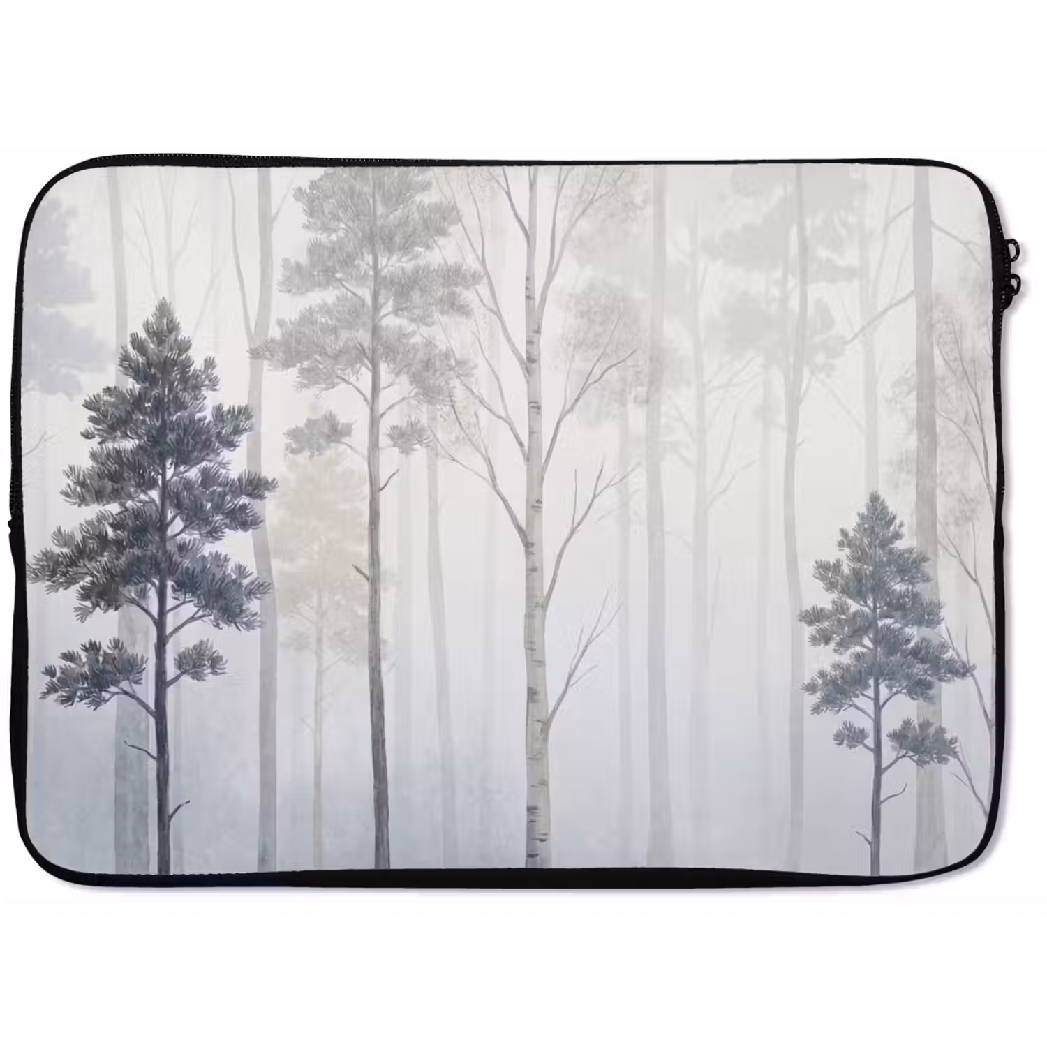 Bos - Bomen - Mist - Natuur - Illustratie - Grijs laptophoes neopreen klein -zkaufland3dotto