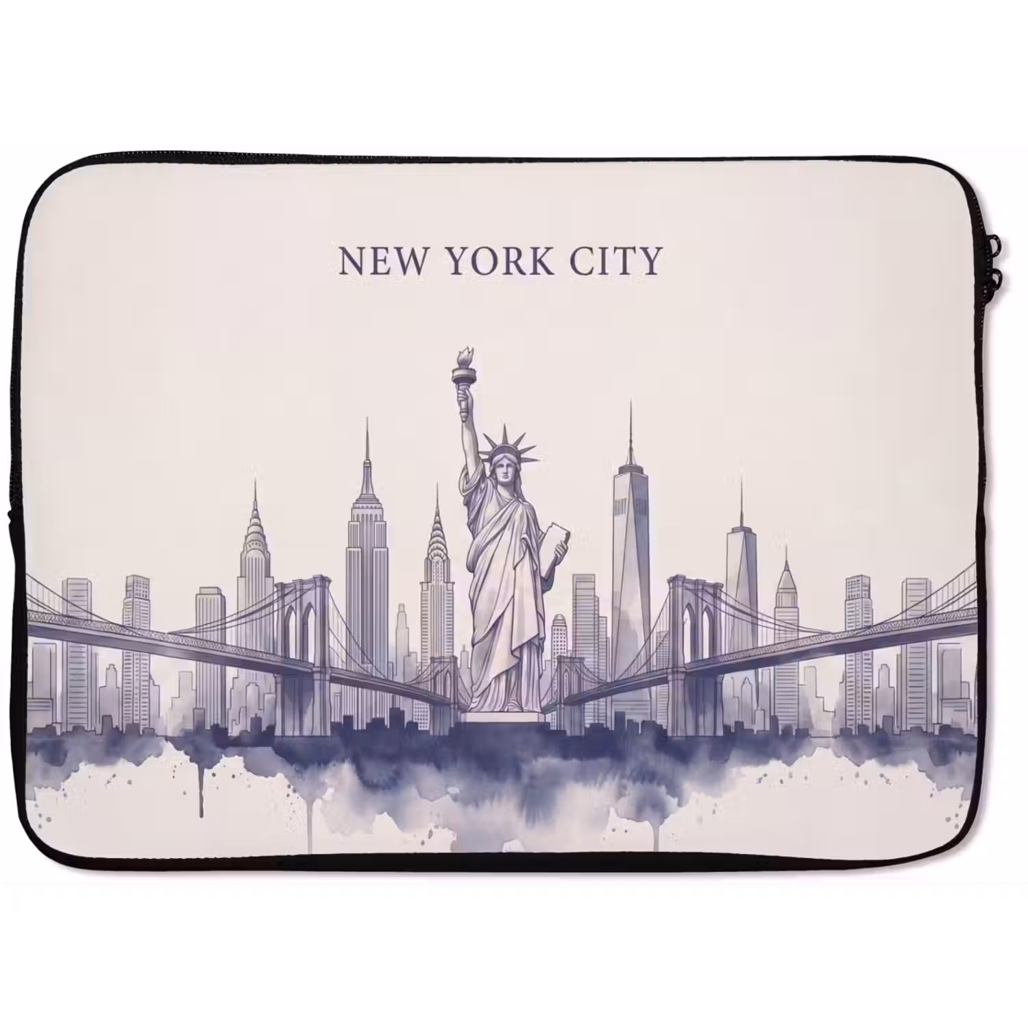 New York - Vrijheidsbeeld - Skyline - Illustratie - Blauw laptophoes neopreen klein -zkaufland3dotto