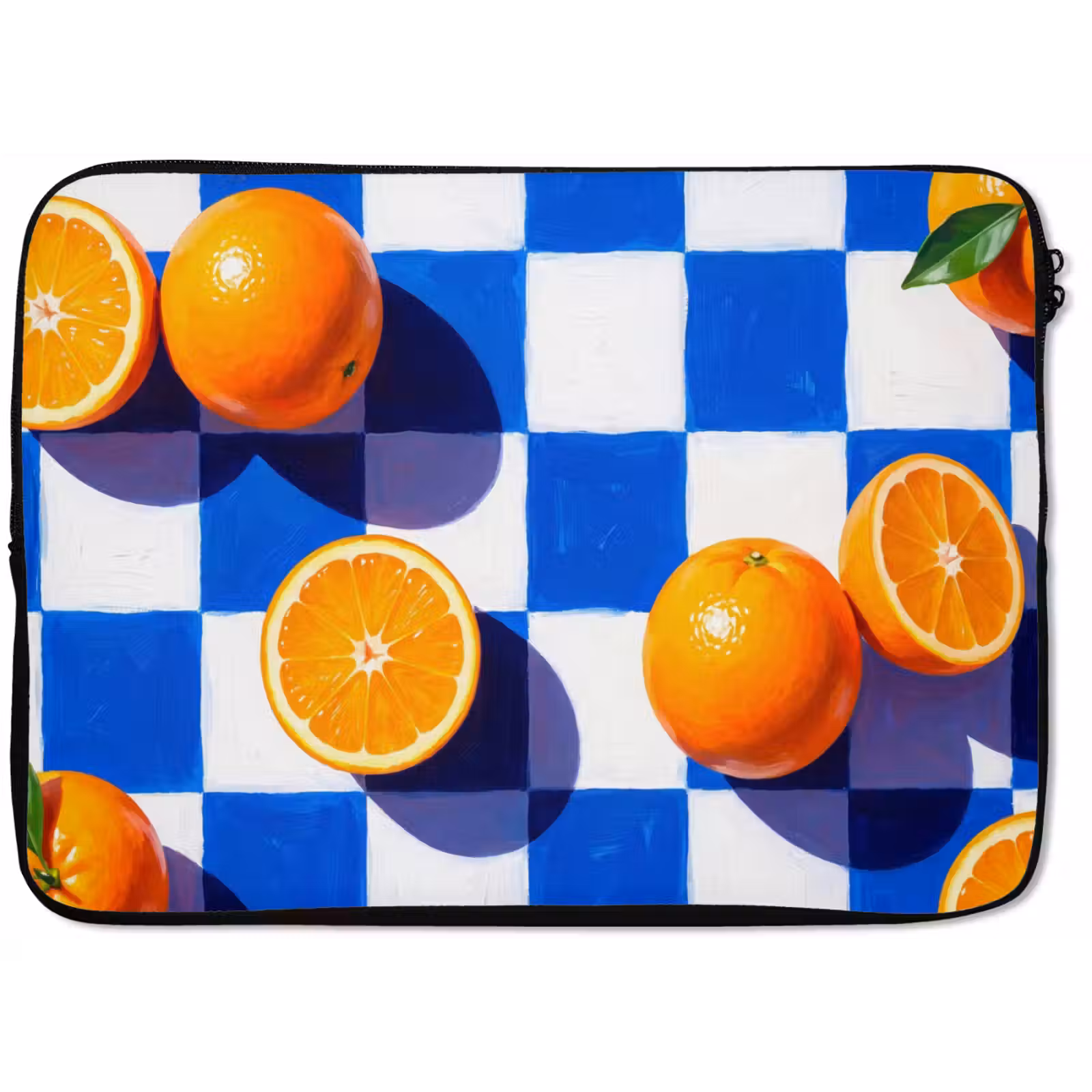 Laptop Sleeve - Orange - Checkered - Food - Sinaasappel - Geruit - Eten laptophoes neopreen klein