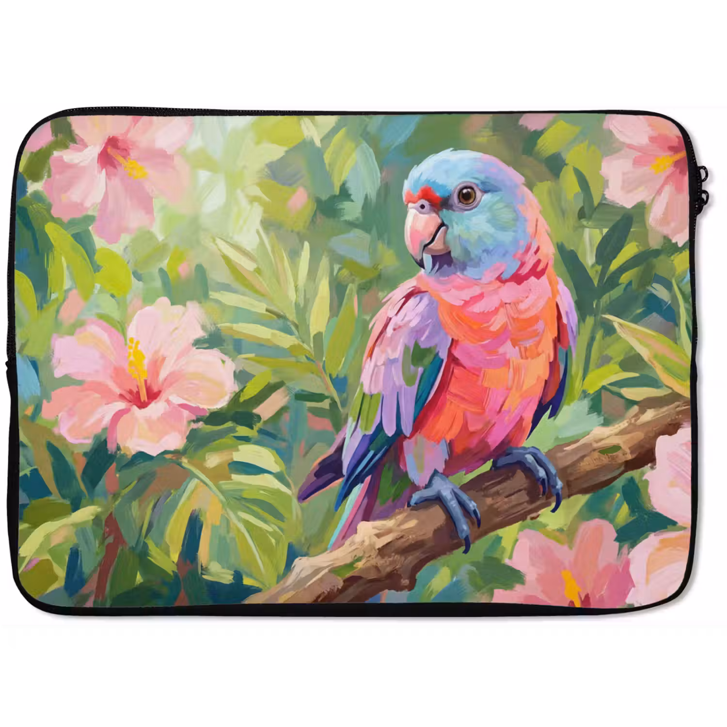 Papagaai - Hibiscusbloemen - Kleurrijk laptophoes neopreen klein -zkaufland3dotto