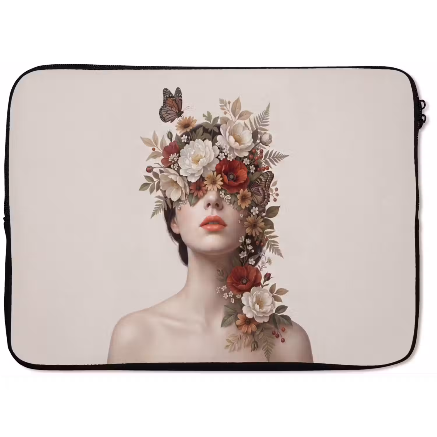Portret - Bloemen - Cremé laptophoes neopreen klein -zkaufland3dotto