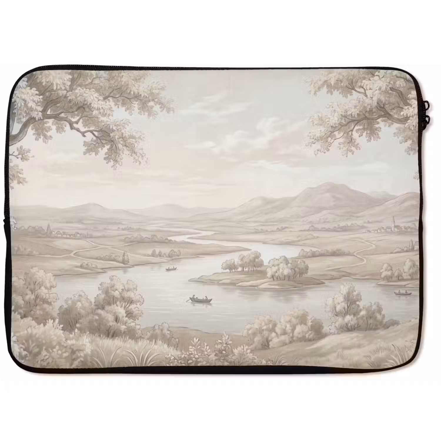 Rivierlandschap - Bergen - Natuur - Vintage - Beige laptophoes neopreen klein -zkaufland3dotto