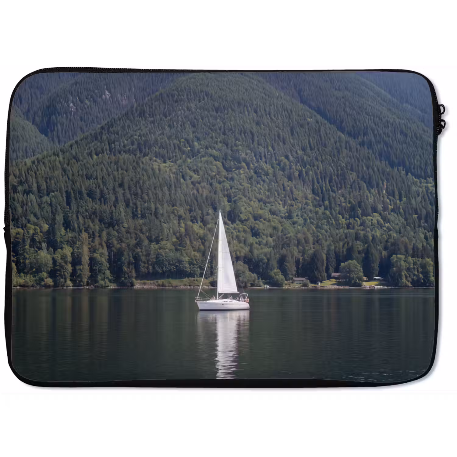 Zeilboot - Water - Bergen - Natuur - Groen laptophoes neopreen klein -zkaufland3dotto
