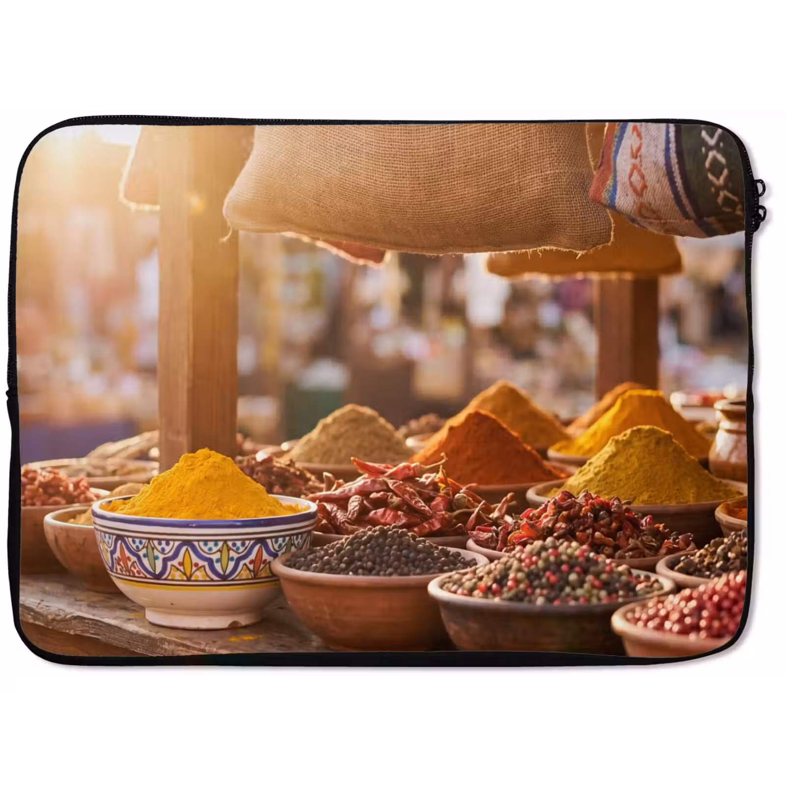 Laptop Sleeve - Spices - Market - Colorful - Specerijen - Markt - Kleurrijk laptophoes neopreen klein
