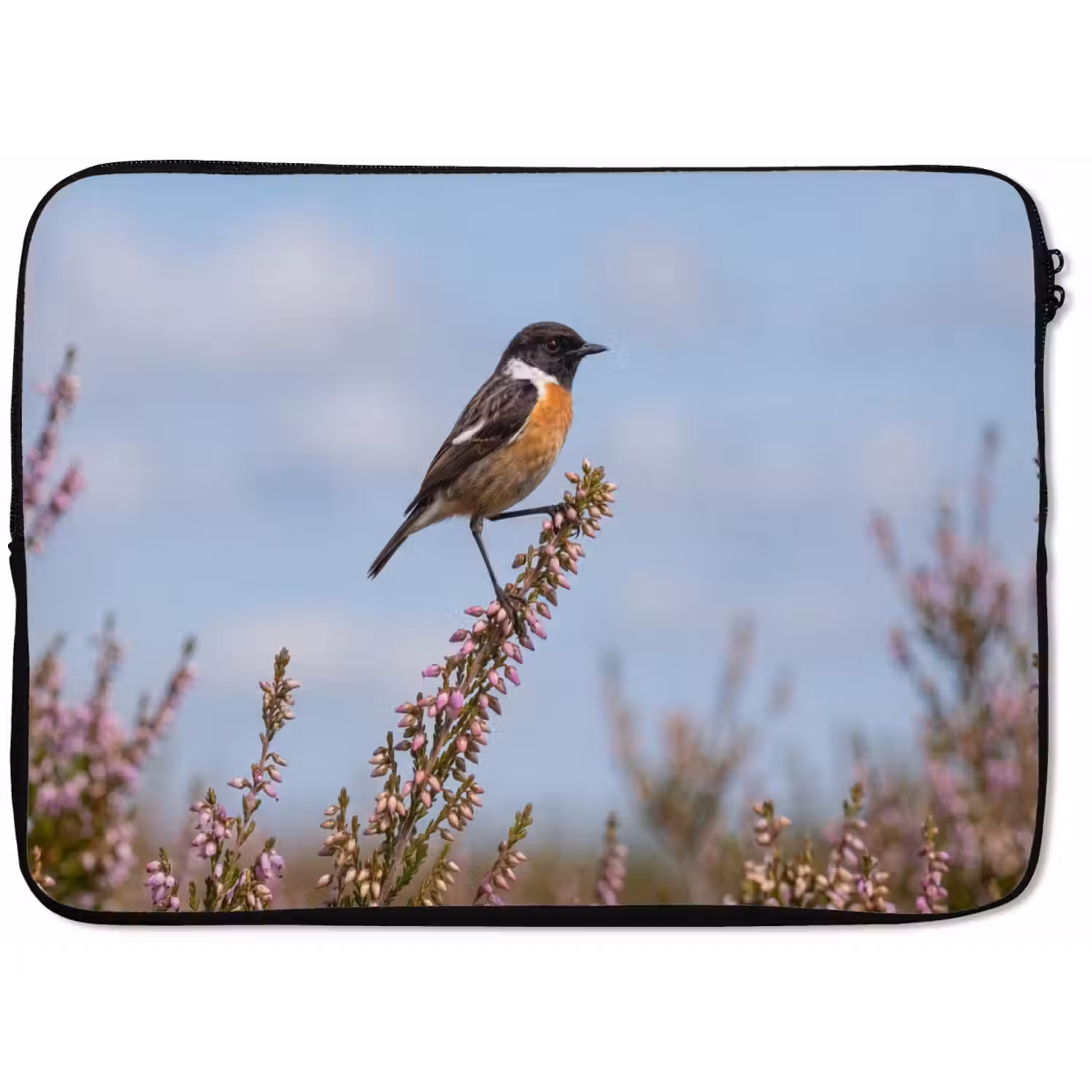 Roodborsttapuit - Heide - Paars - Natuur - Sfeervol laptophoes neopreen klein -zkaufland3dotto