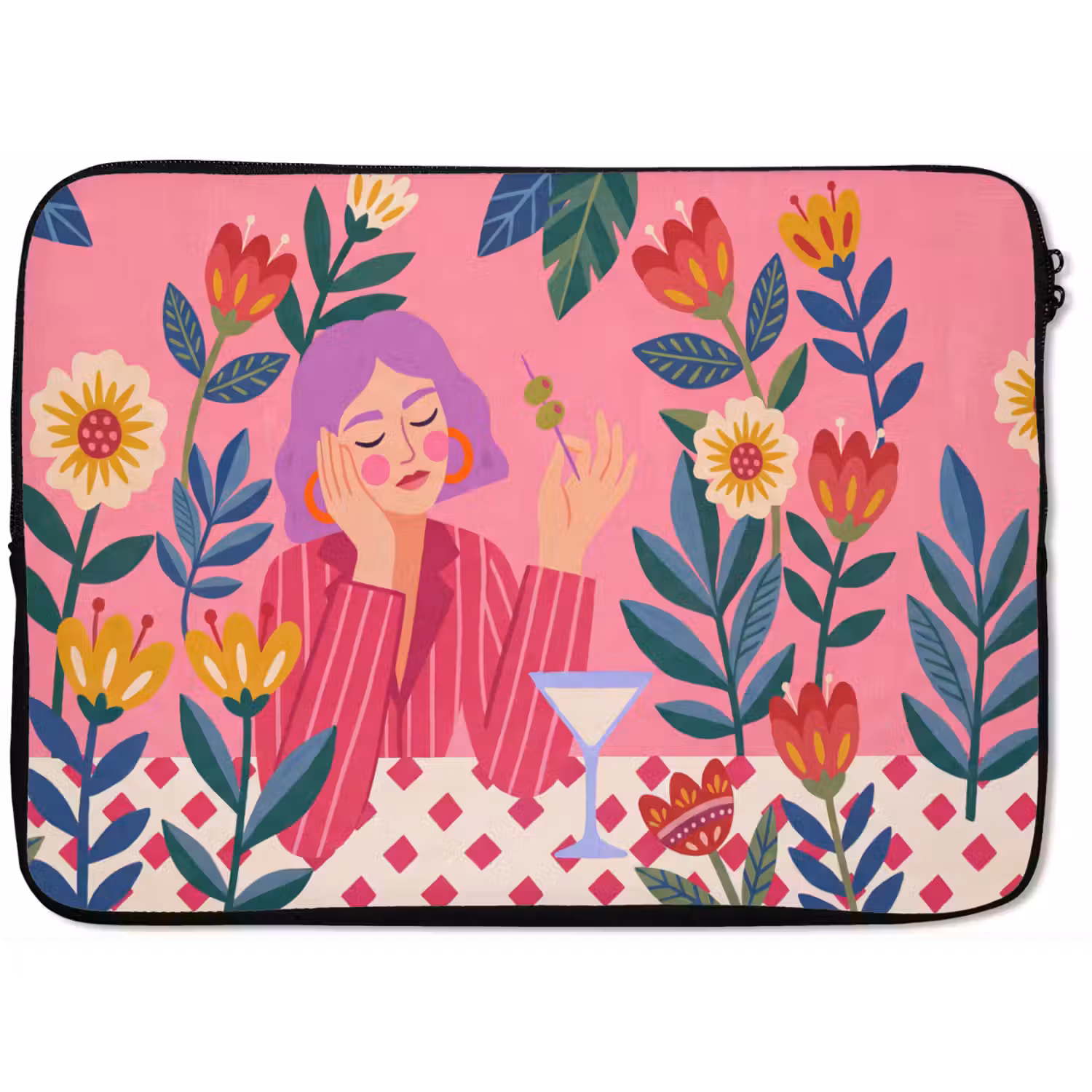 Vrouw - Cocktail - Bloemen - Modern - Roze laptophoes neopreen klein -zkaufland3dotto