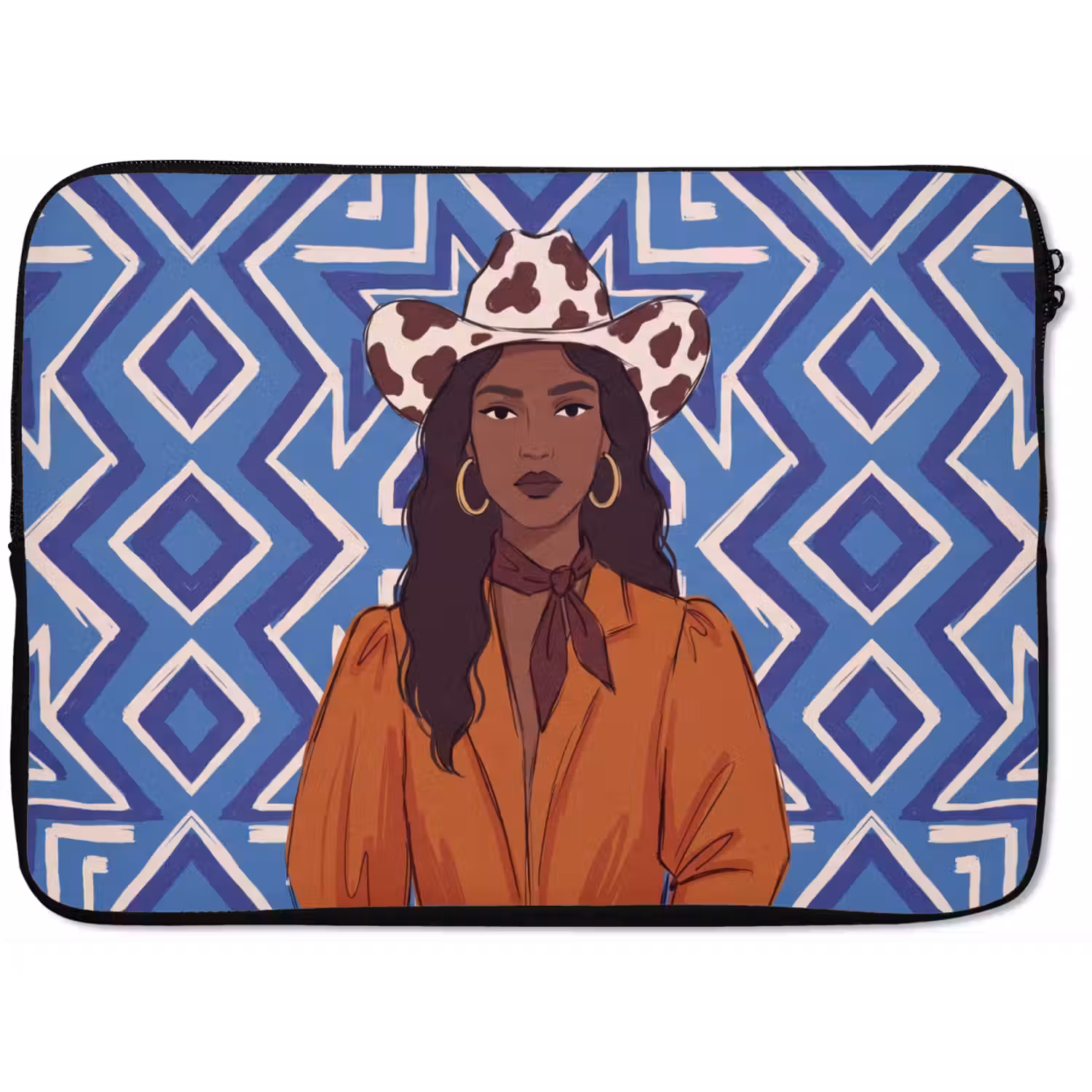 Vrouw - Cowboyhoed - Portret - Modern - Blauw laptophoes neopreen klein -zkaufland3dotto