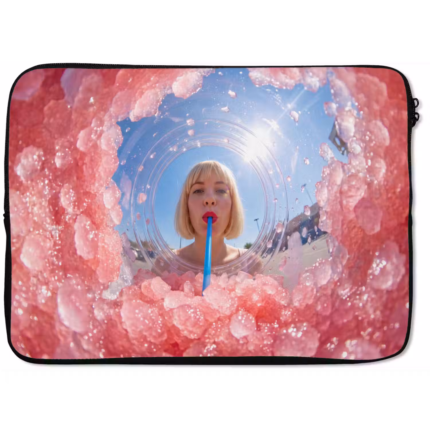 Vrouw - Drank - Zomer - Roze - Blauw laptophoes neopreen klein -zkaufland3dotto