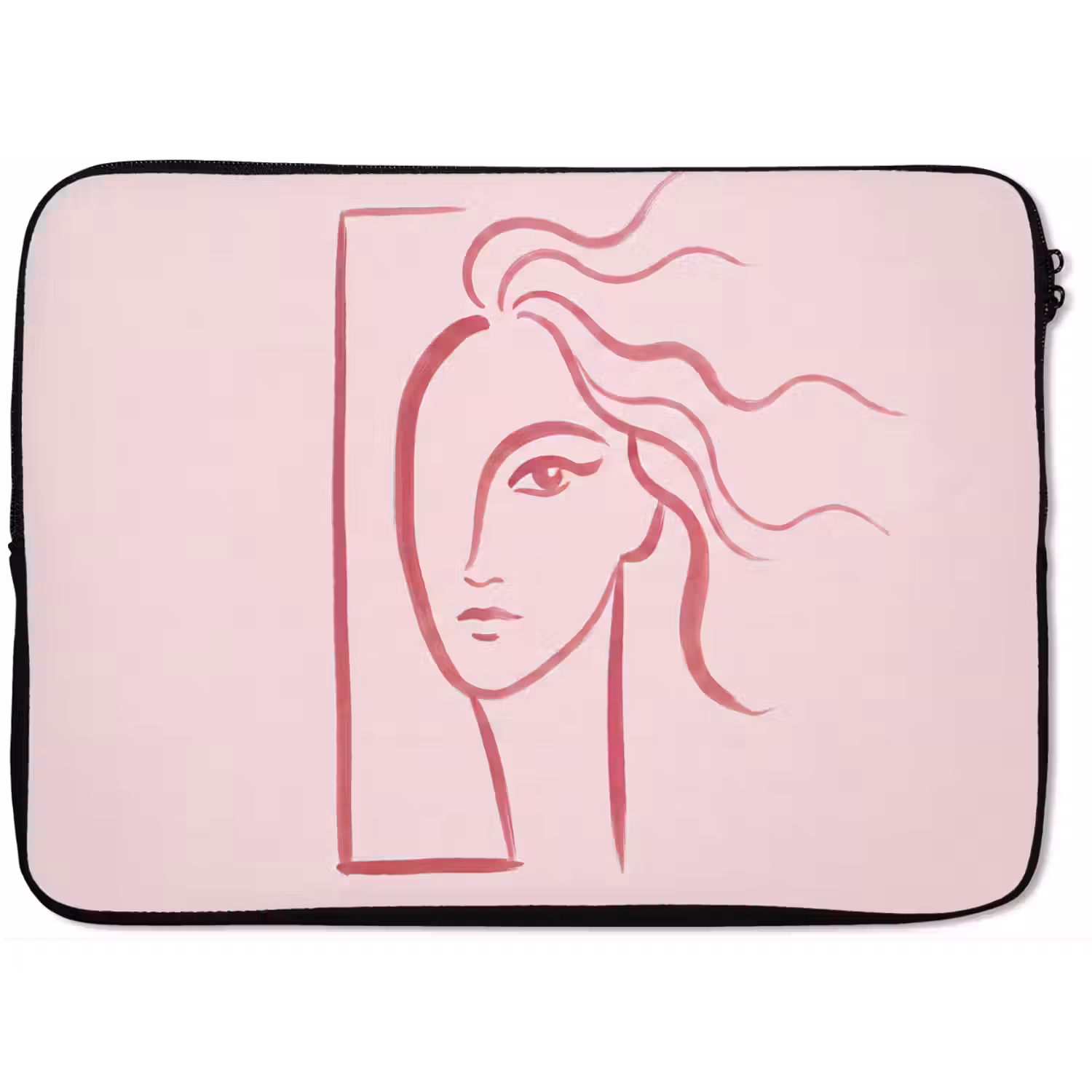 Vrouw - Portret - Abstract - Lijnkunst - Rood laptophoes neopreen klein -zkaufland3dotto