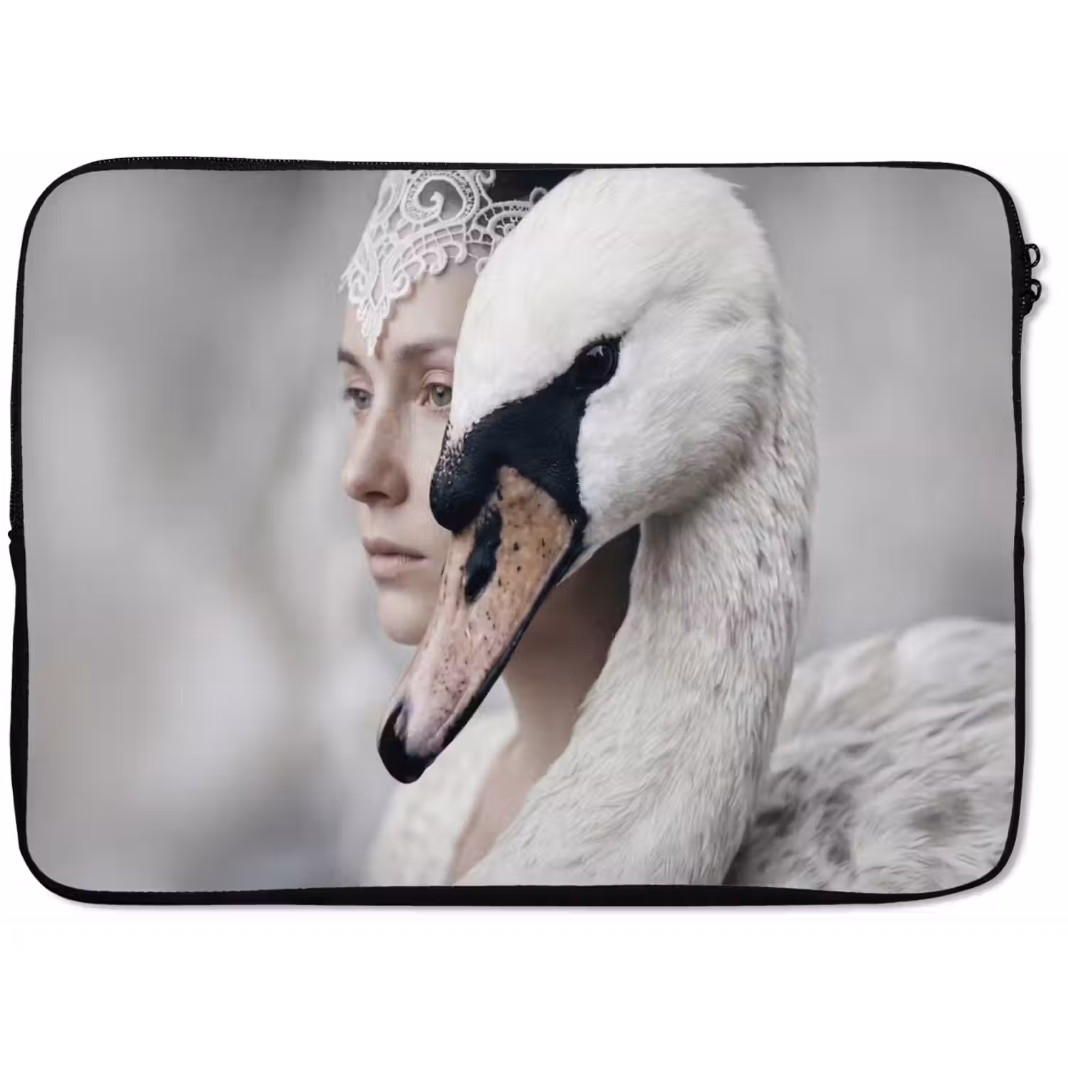 Vrouw - Zwaan - Wit laptophoes neopreen klein -zkaufland3dotto