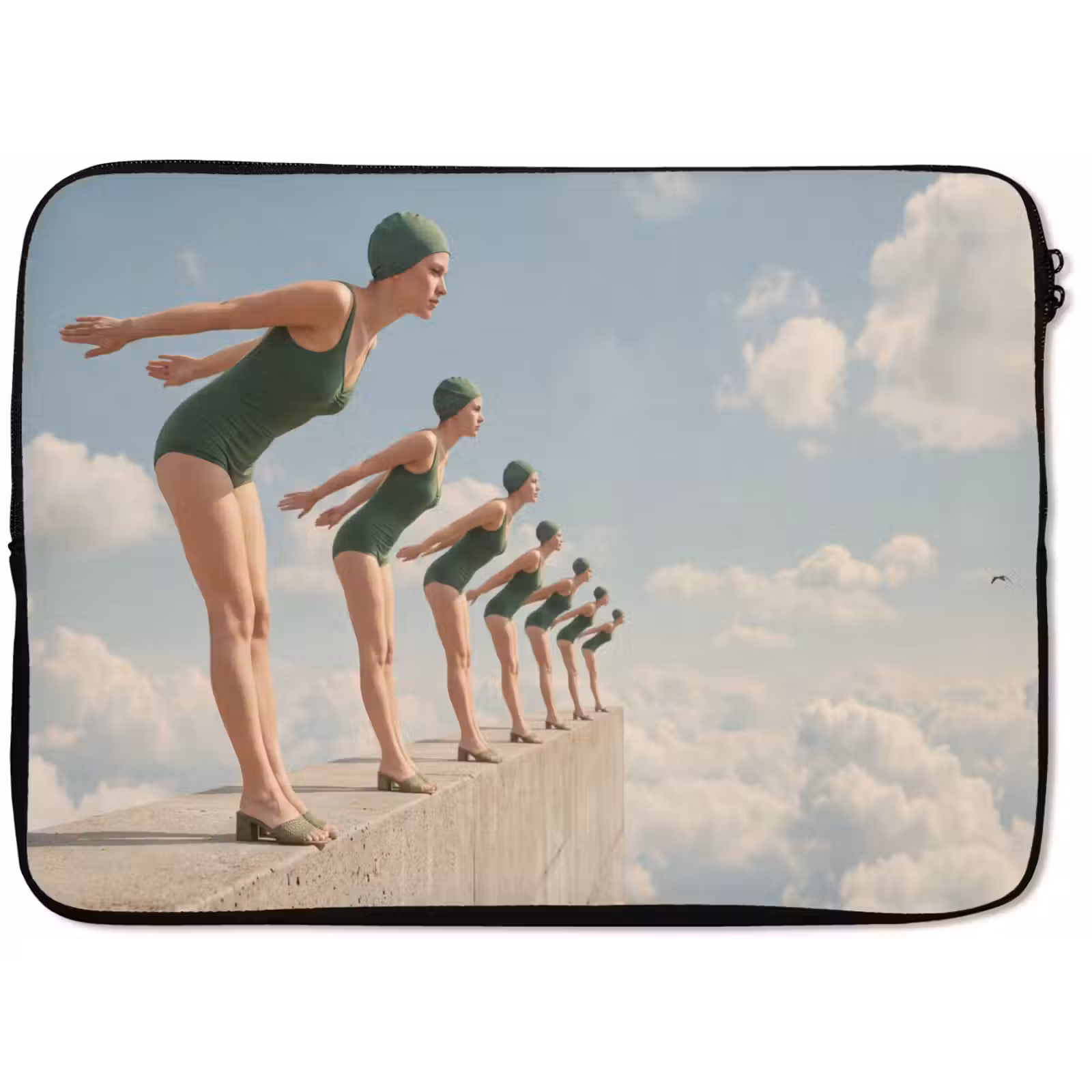 Laptop Sleeve - Women - Diving Pose - Clouds - Vrouwen - Duikhouding - Wolken laptophoes neopreen klein