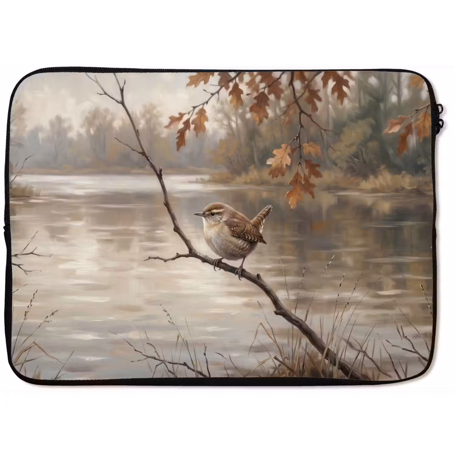 Winterkoninkje - Tak - Rivier - Natuur - Sfeervol laptophoes neopreen klein -zkaufland3dotto