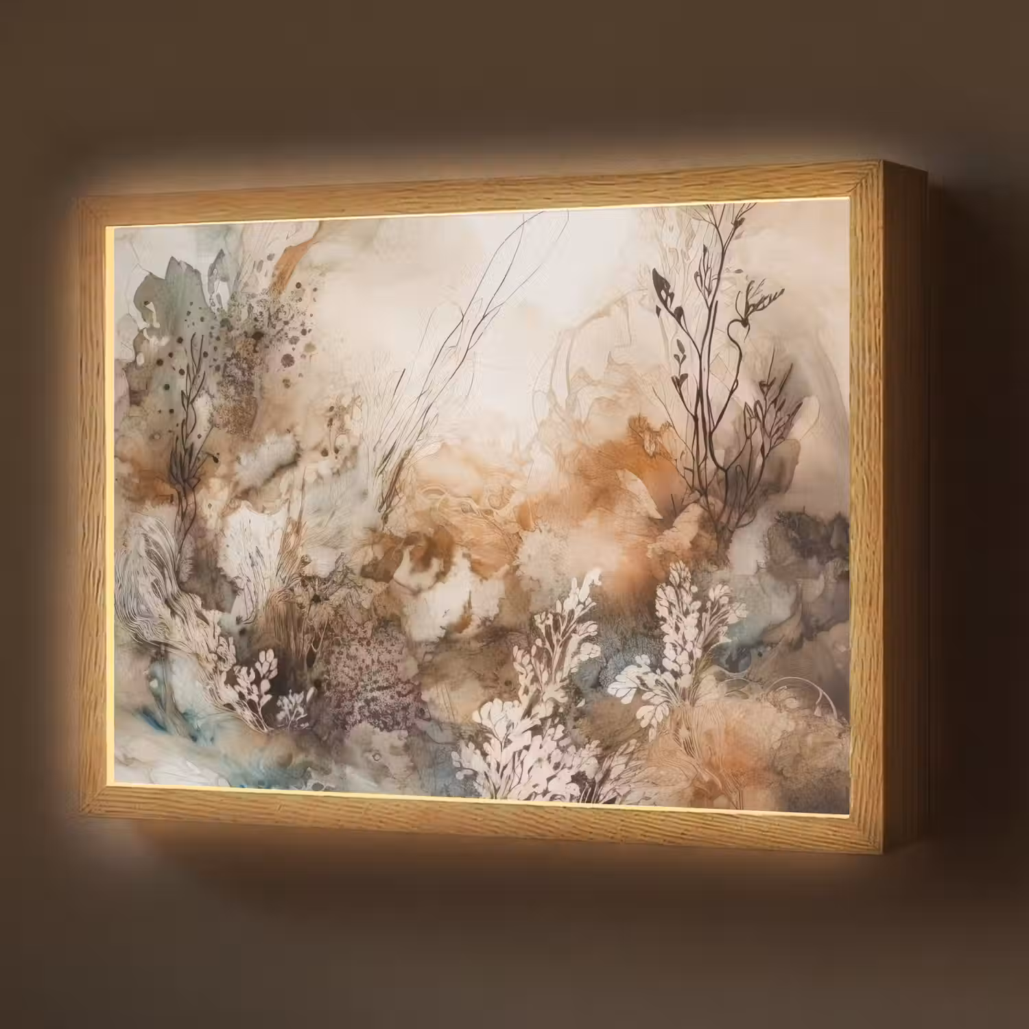 Abstract - Beige - Verf - Kunst - Natuur - Bloemen Light Box met batterij (Wandlamp) middel -z3d_website