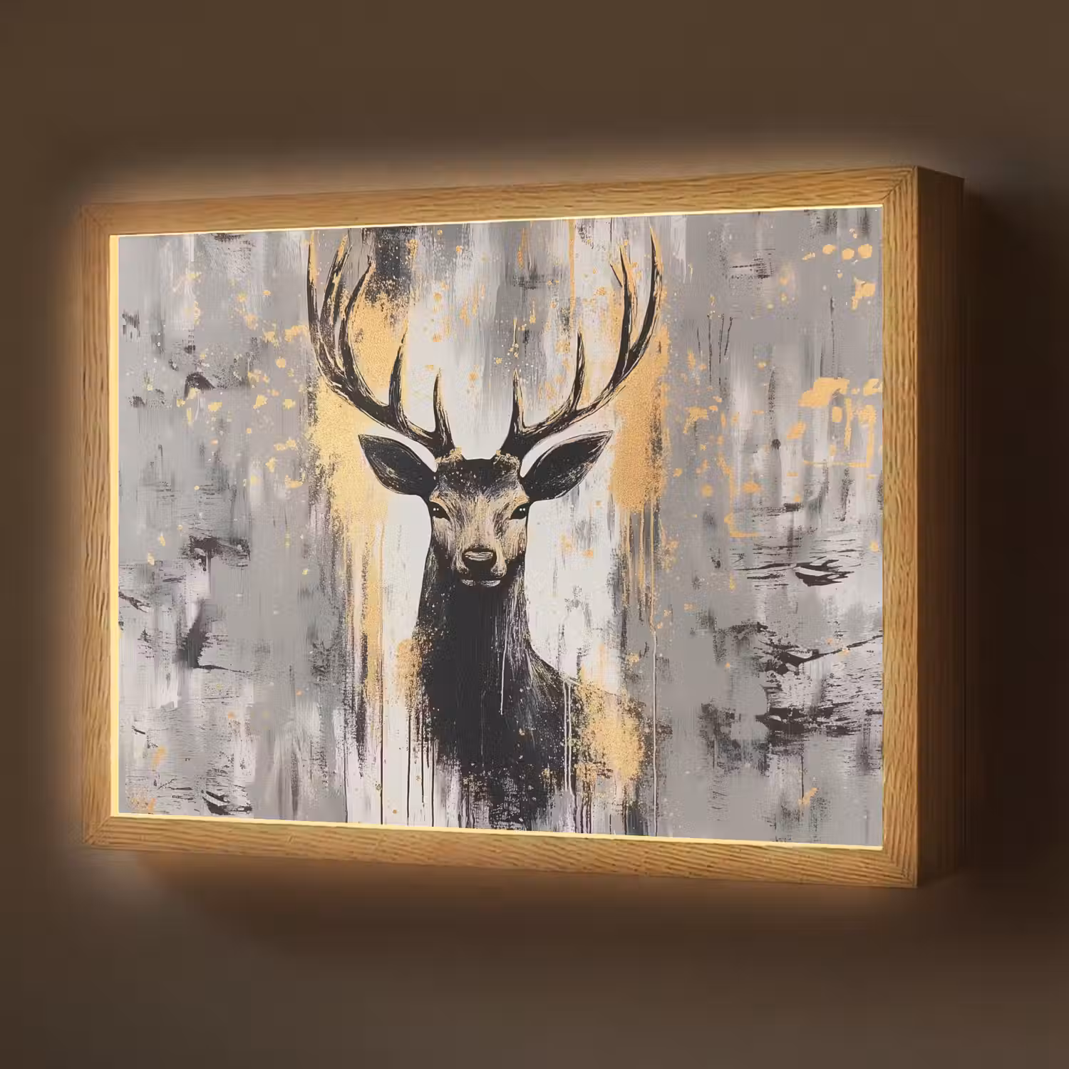 Abstract - Hert - Gewei - Goud Light Box met batterij (Wandlamp) middel -z3d_website