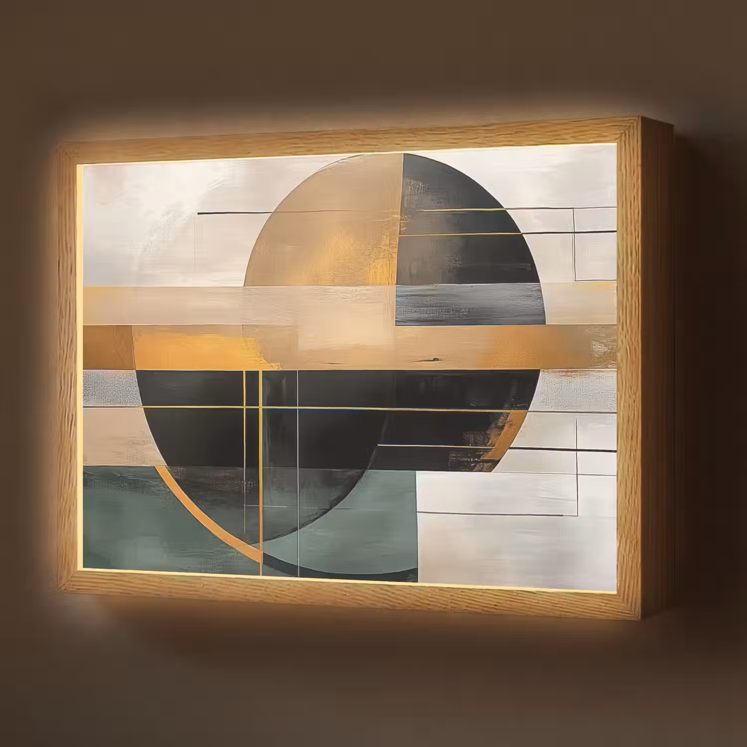 Abstract - Goud - Brons - Groen - Vormen - Modern Light Box met batterij (Wandlamp) middel -z3d_website