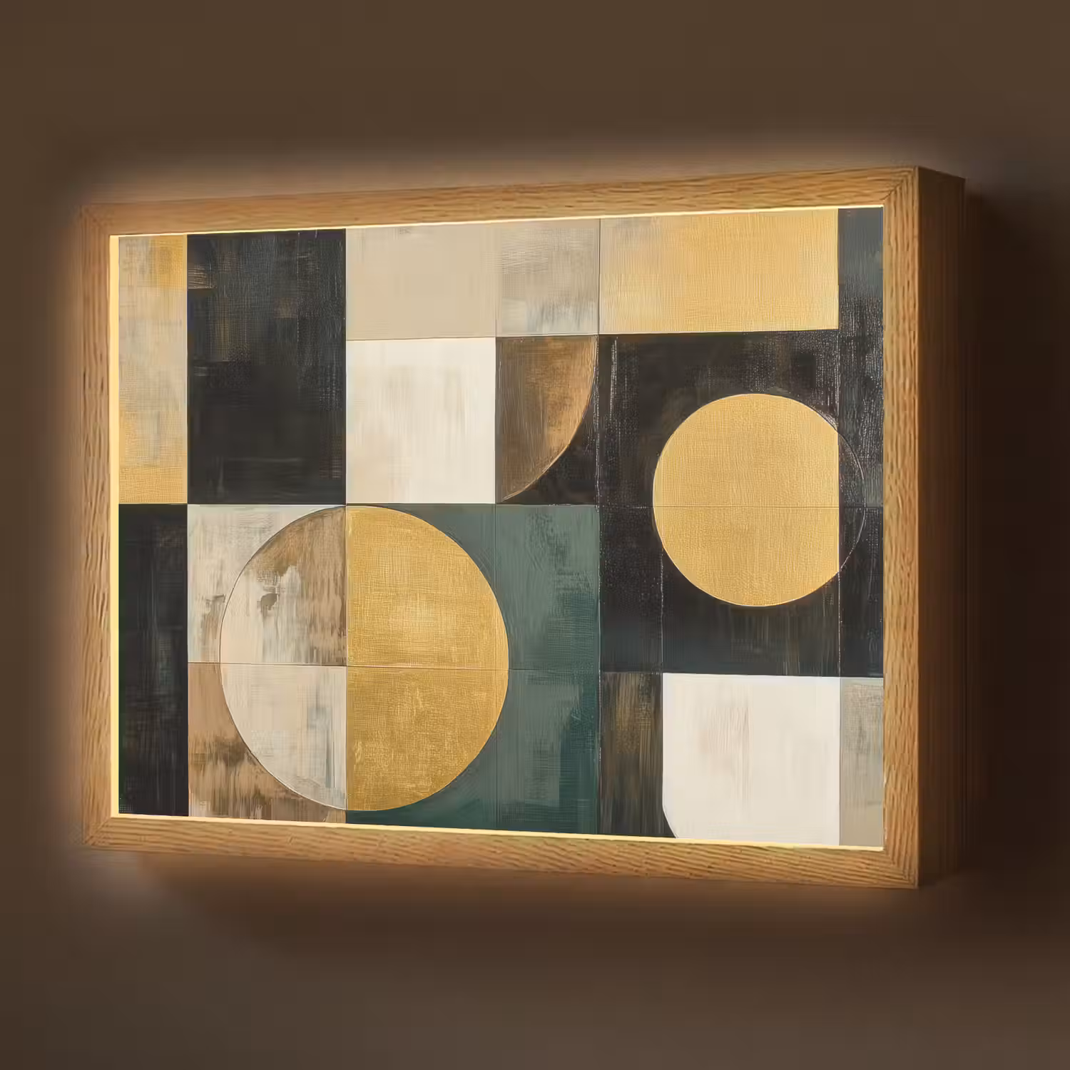 Abstract - Goud - Brons - Vormen - Geometrisch Light Box met batterij (Wandlamp) middel -z3d_website