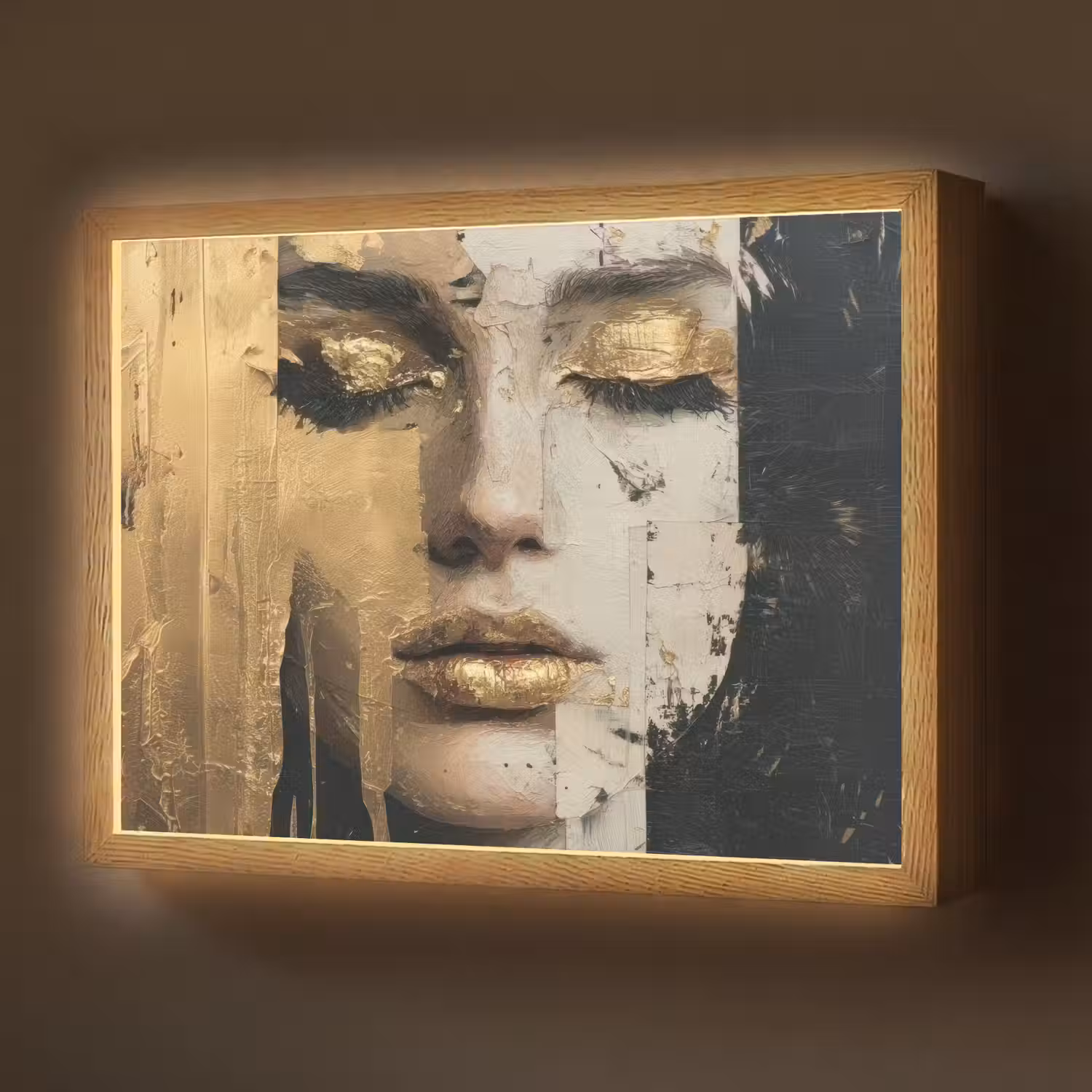 Abstract - Goud - Gezicht - Lippen Light Box met batterij (Wandlamp) middel -z3d_website