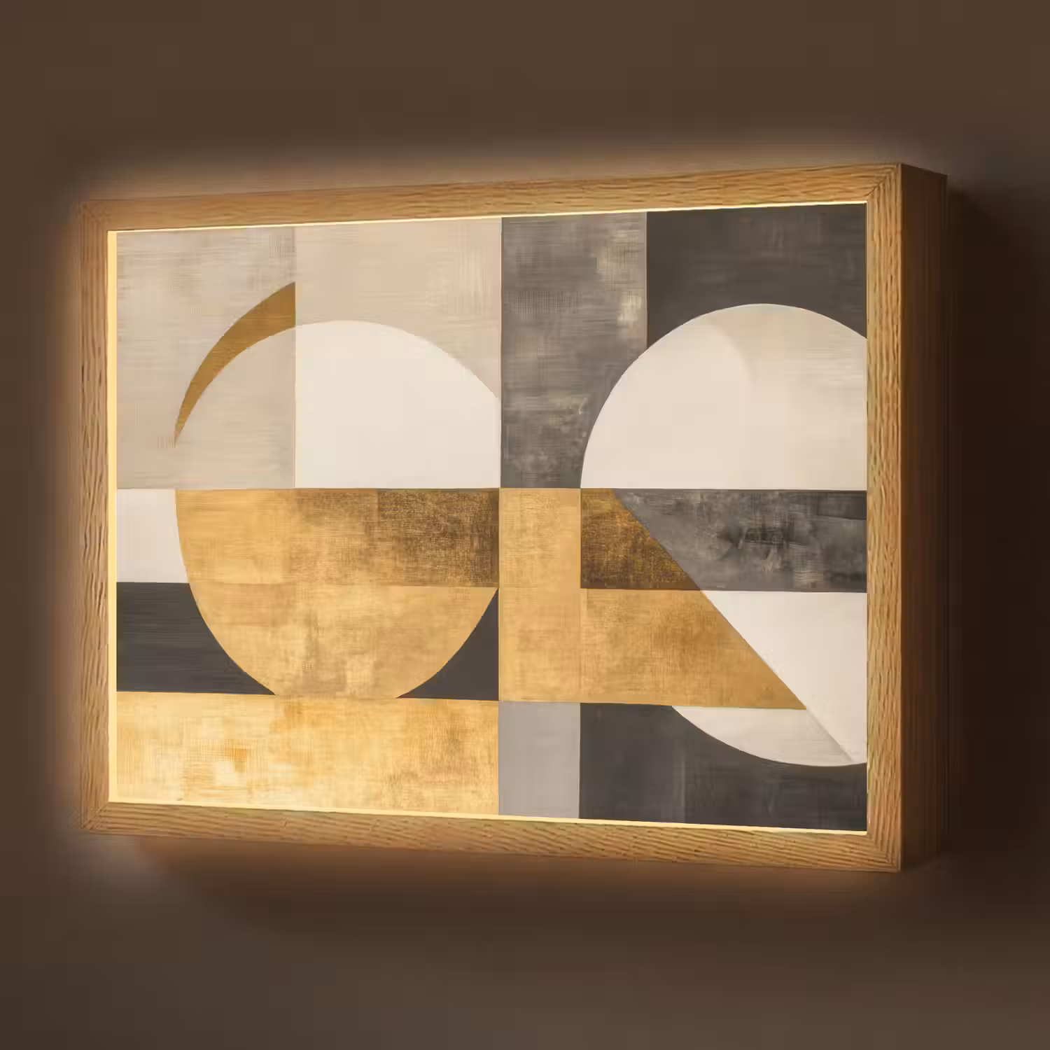 Abstract - Goud - Grijs - Vormen - Geometrisch Light Box met batterij (Wandlamp) middel -z3d_website