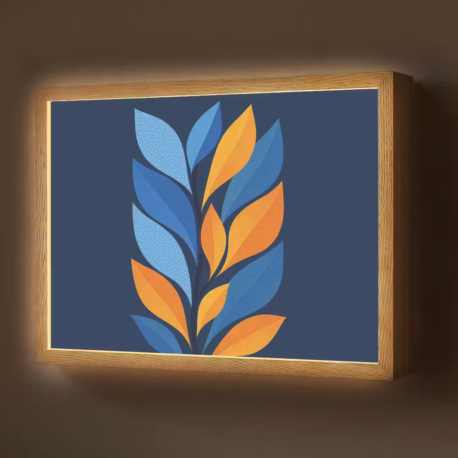Abstract - Bladeren - Blauw Light Box met batterij (Wandlamp) middel -z3d_website