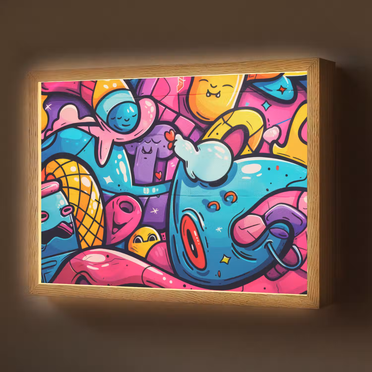 Abstract - Neon - Design - Kleurrijk - Graffiti Light Box met batterij (Wandlamp) middel -z3d_website
