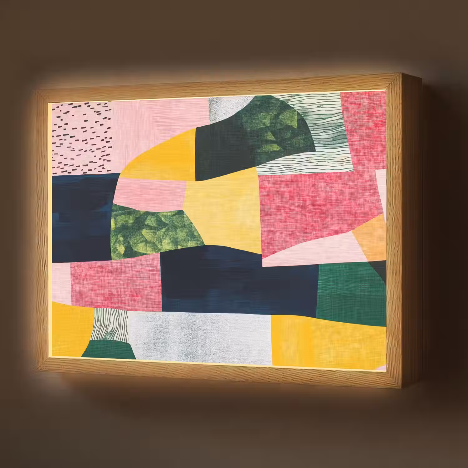 Abstract - Roze - Lappen - Vormen - Geel Light Box met batterij (Wandlamp) middel -z3d_website
