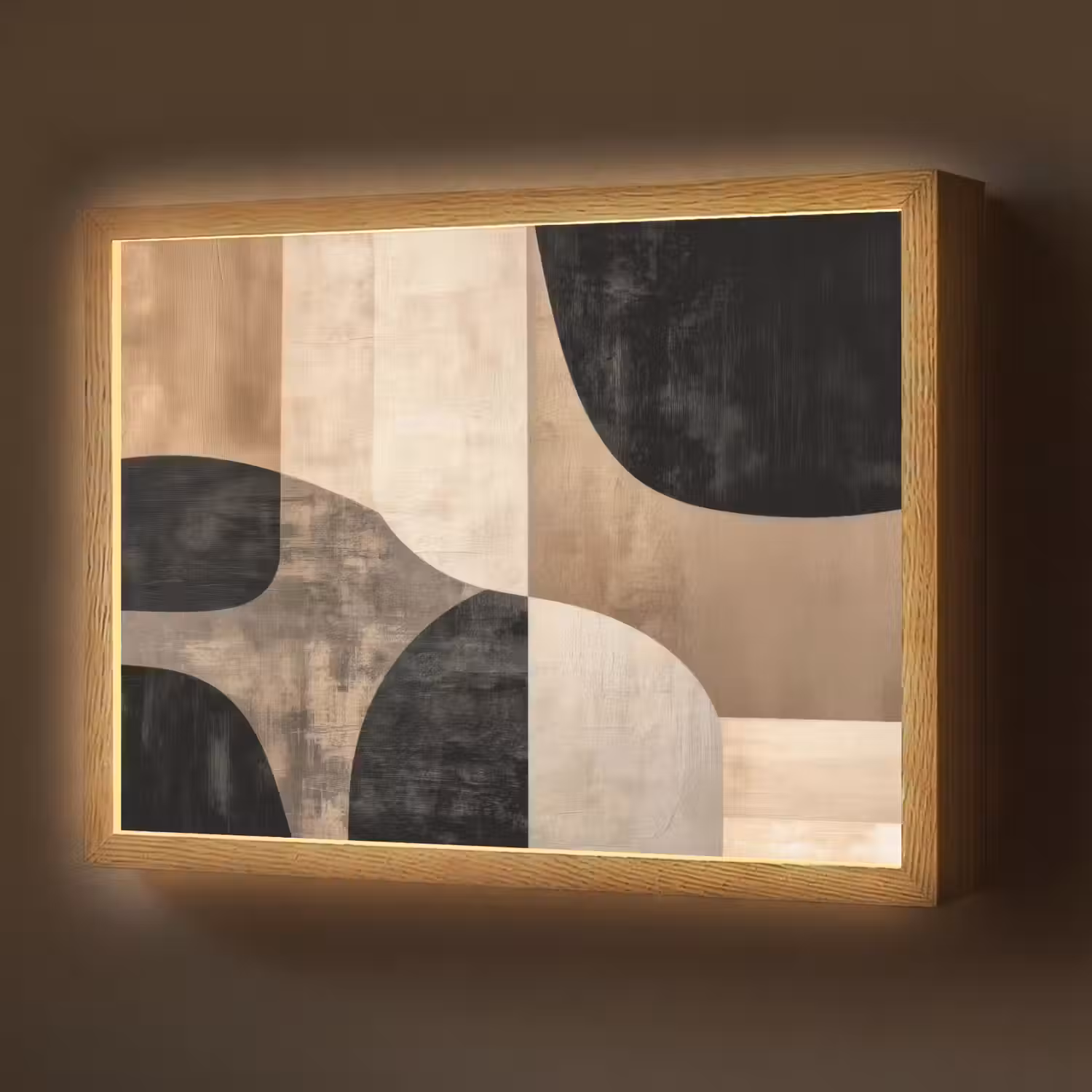 Abstract - Vlakken - Zwart - Rond Light Box met batterij (Wandlamp) middel -z3d_website