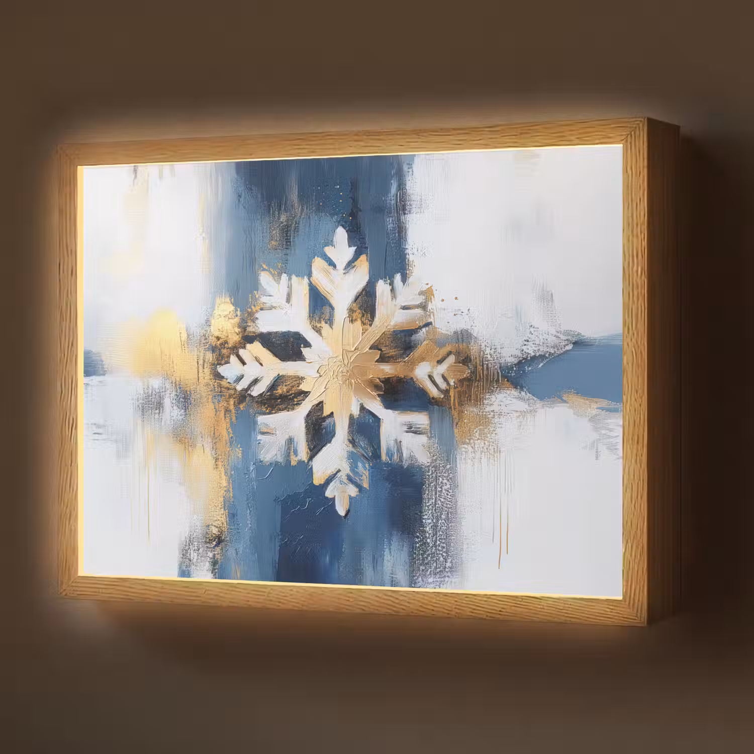 Abstract - Winter - Sneeuwvlok - Sneeuw - Goud Light Box met batterij (Wandlamp) middel -z3d_website