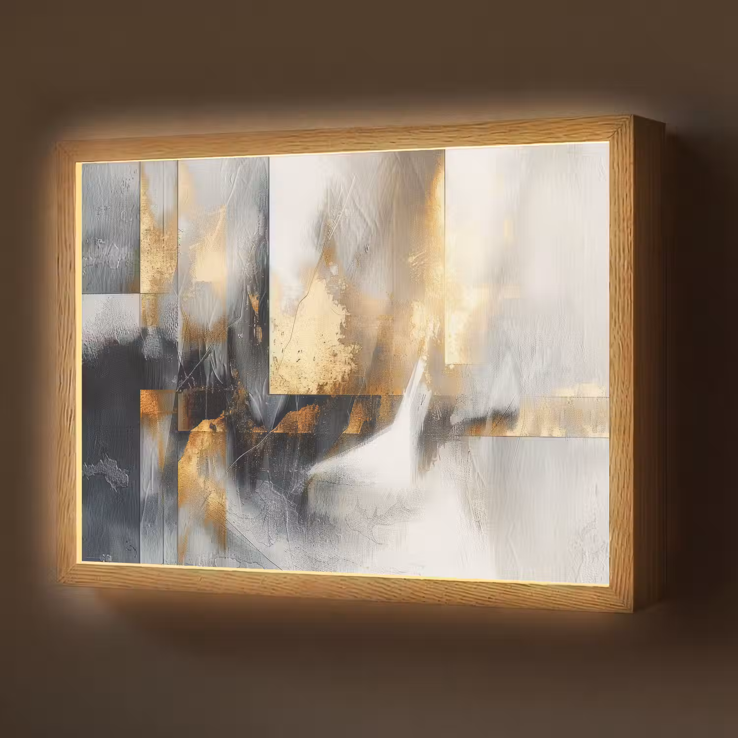 Kunst - Goud - Zilver - Abstract Light Box met batterij (Wandlamp) middel -z3d_website