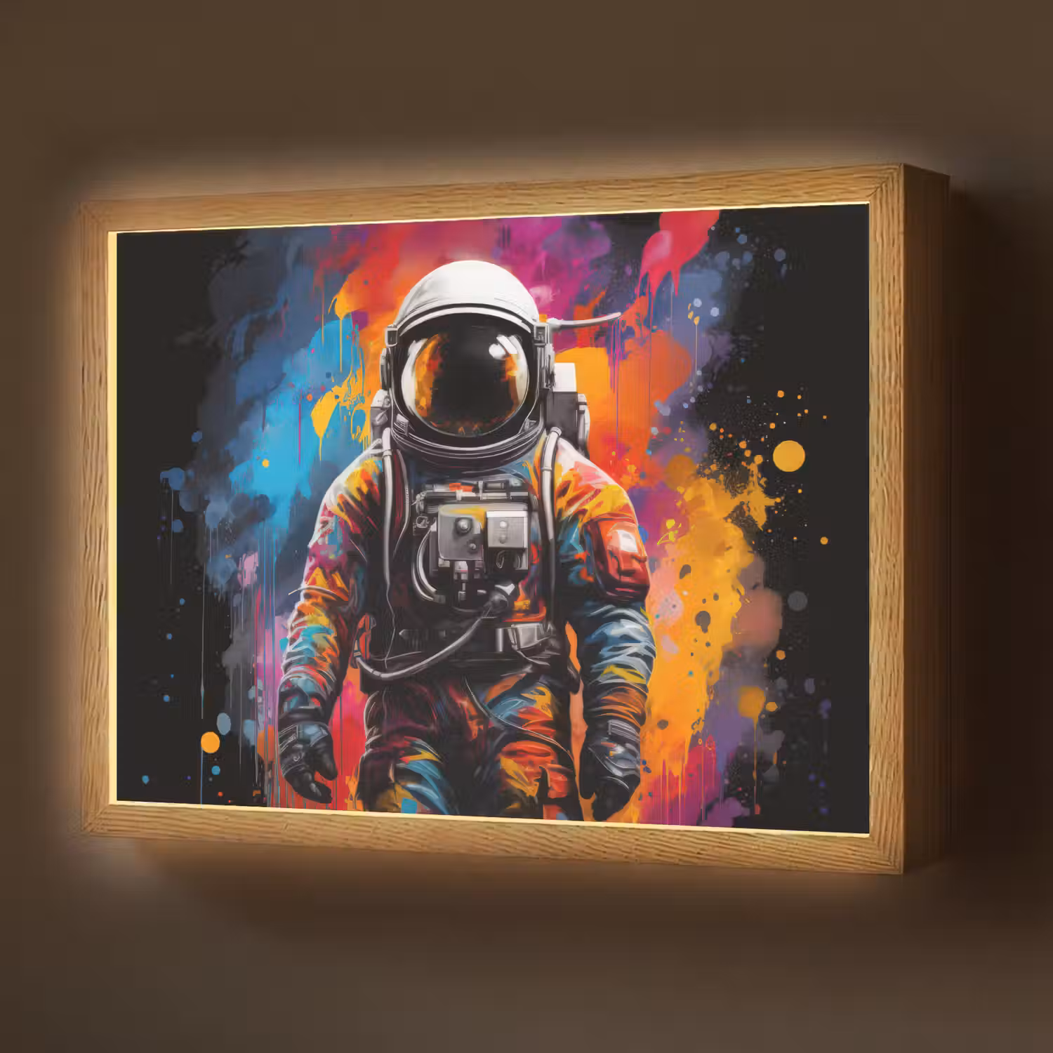 Astronaut - Graffiti - Zwart - Kleuren Light Box met batterij (Wandlamp) middel -z3d_website