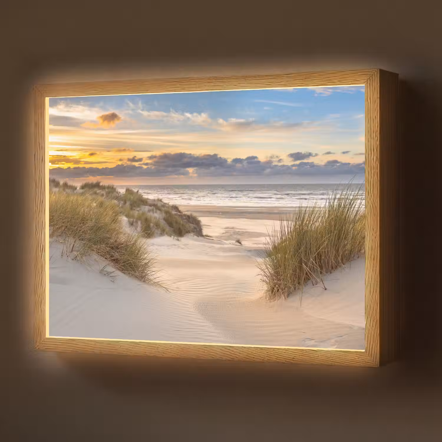 Strand - Duin - Gras - Zonsondergang - Zee Light Box met batterij (Wandlamp) middel -z3d_website
