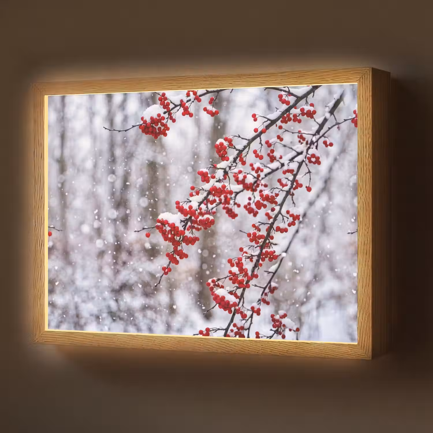 Bessen - Takken - Sneeuw - Winter - Kleurrijk Light Box met batterij (Wandlamp) middel -z3d_website