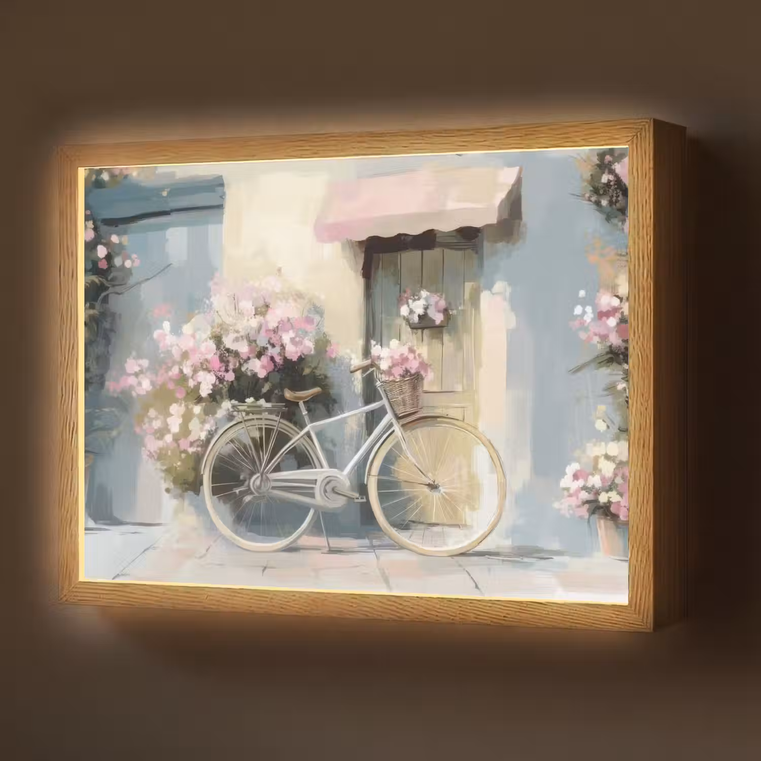 Fiets - Pastelkleuren - Bloemen Light Box met batterij (Wandlamp) middel -z3d_website