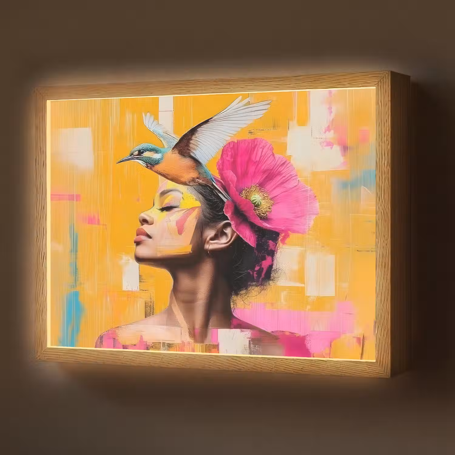 Vogel - Vrouw - Abstract - Bloem Light Box met batterij (Wandlamp) middel -z3d_website