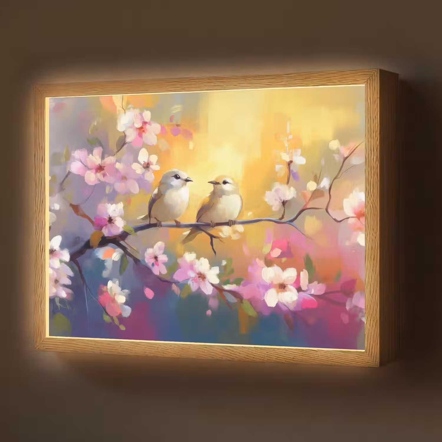 Vogels - Bloemen - Roze Light Box met batterij (Wandlamp) middel -z3d_website