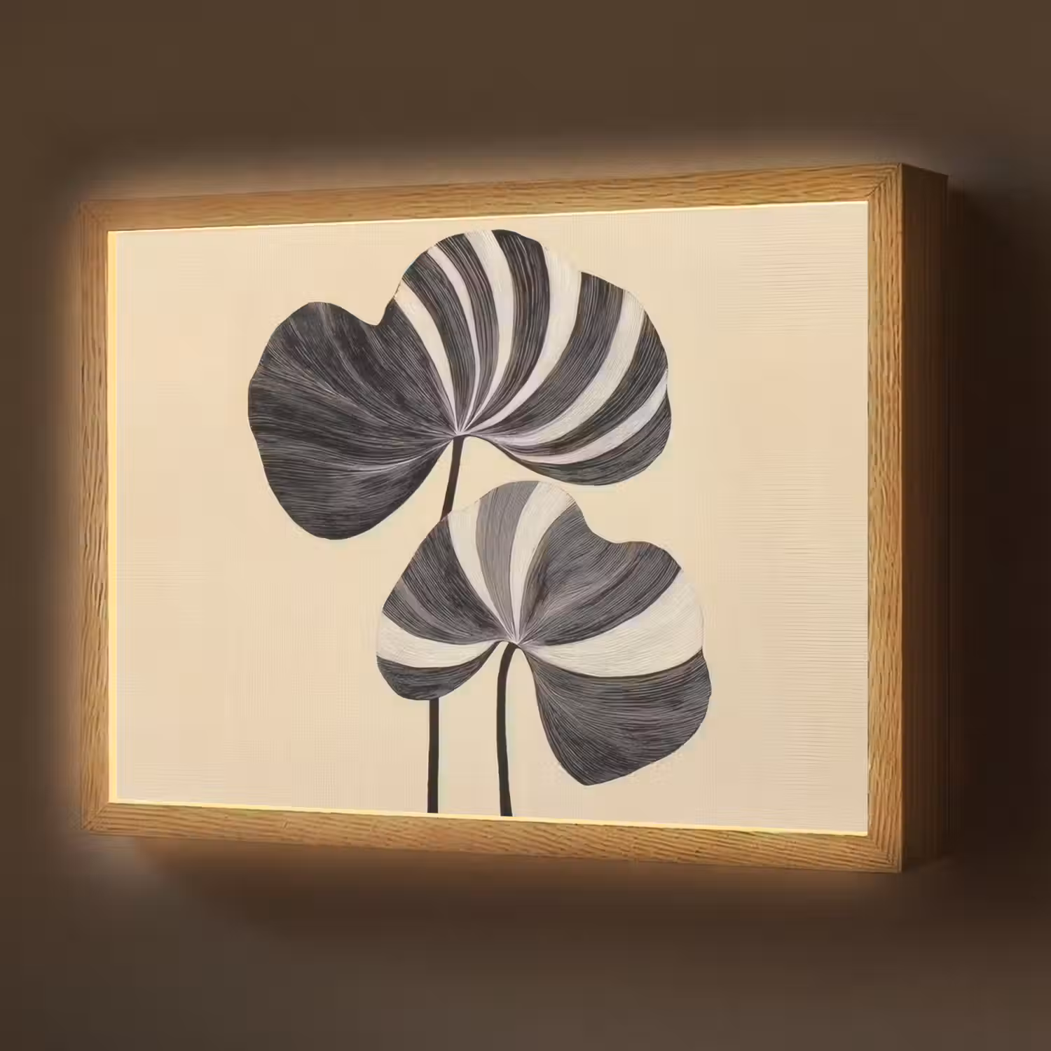 Zwart - Bladeren - Strepen - Minimalistisch Light Box met batterij (Wandlamp) middel -z3d_website