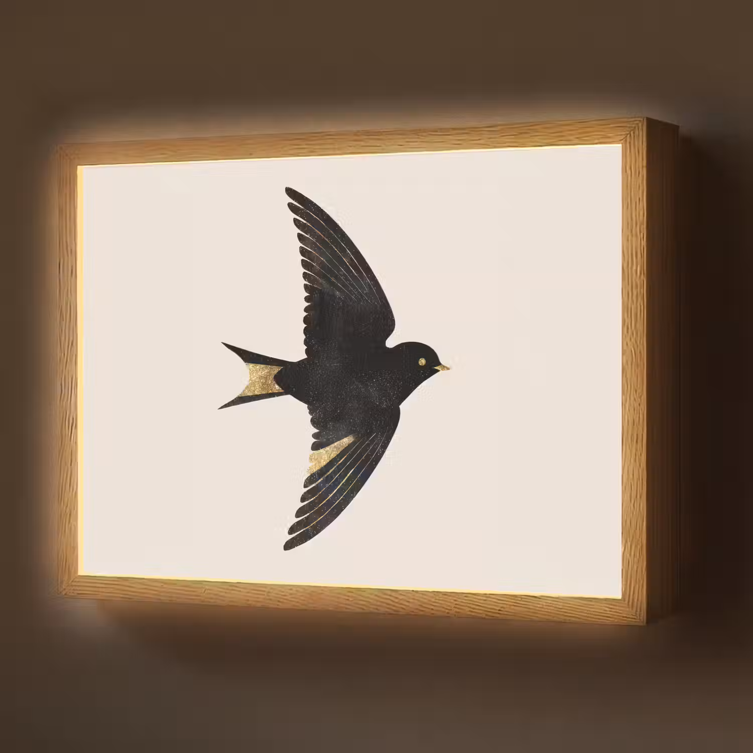 Zwarte zwaluw - Gouden accenten - Lichte achtergrond Light Box met batterij (Wandlamp) middel -z3d_website