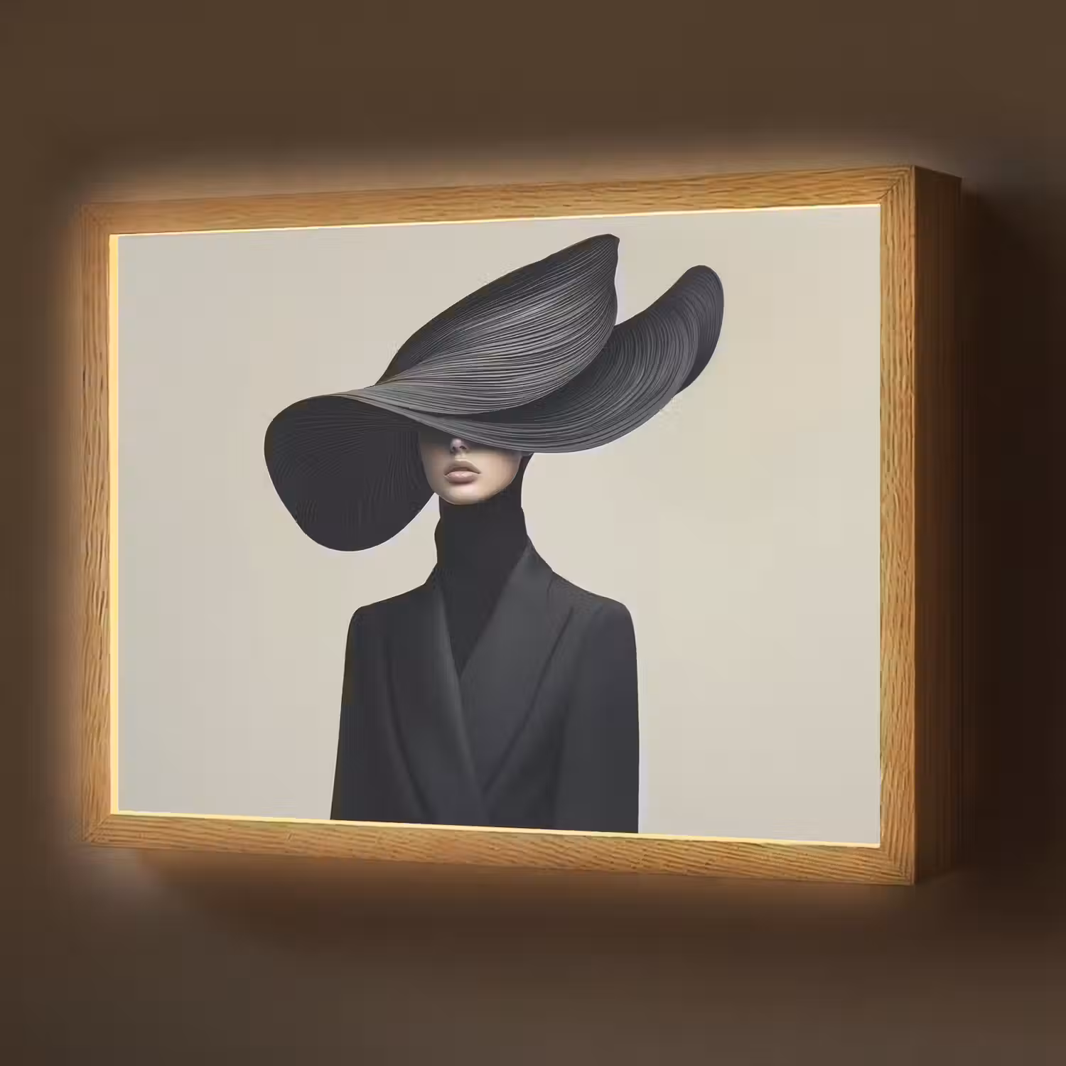 Zwart - Vrouw - Hoed Light Box met batterij (Wandlamp) middel -z3d_website