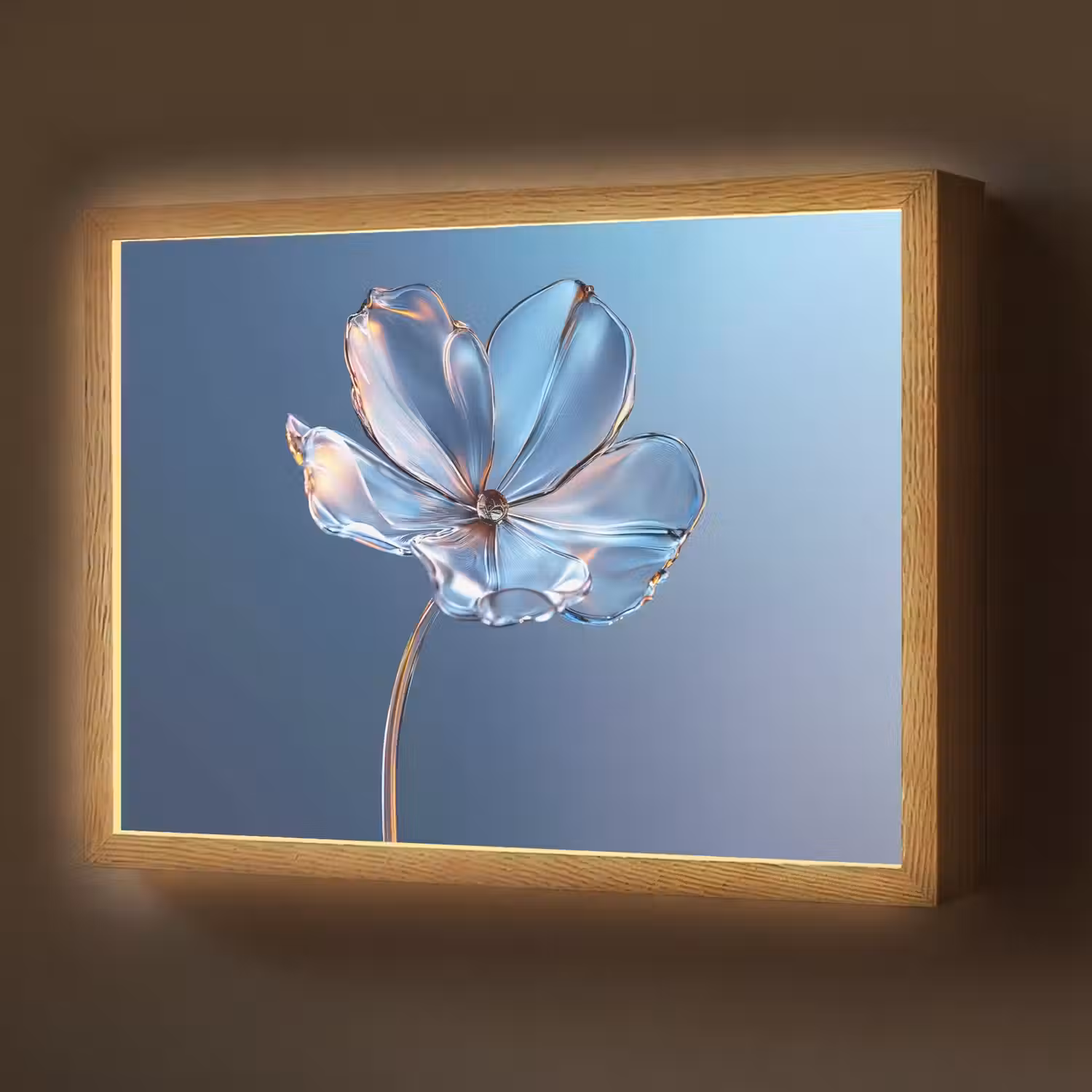 Blauw - Bloem - Glazen - Sierlijk Light Box met batterij (Wandlamp) middel -z3d_website