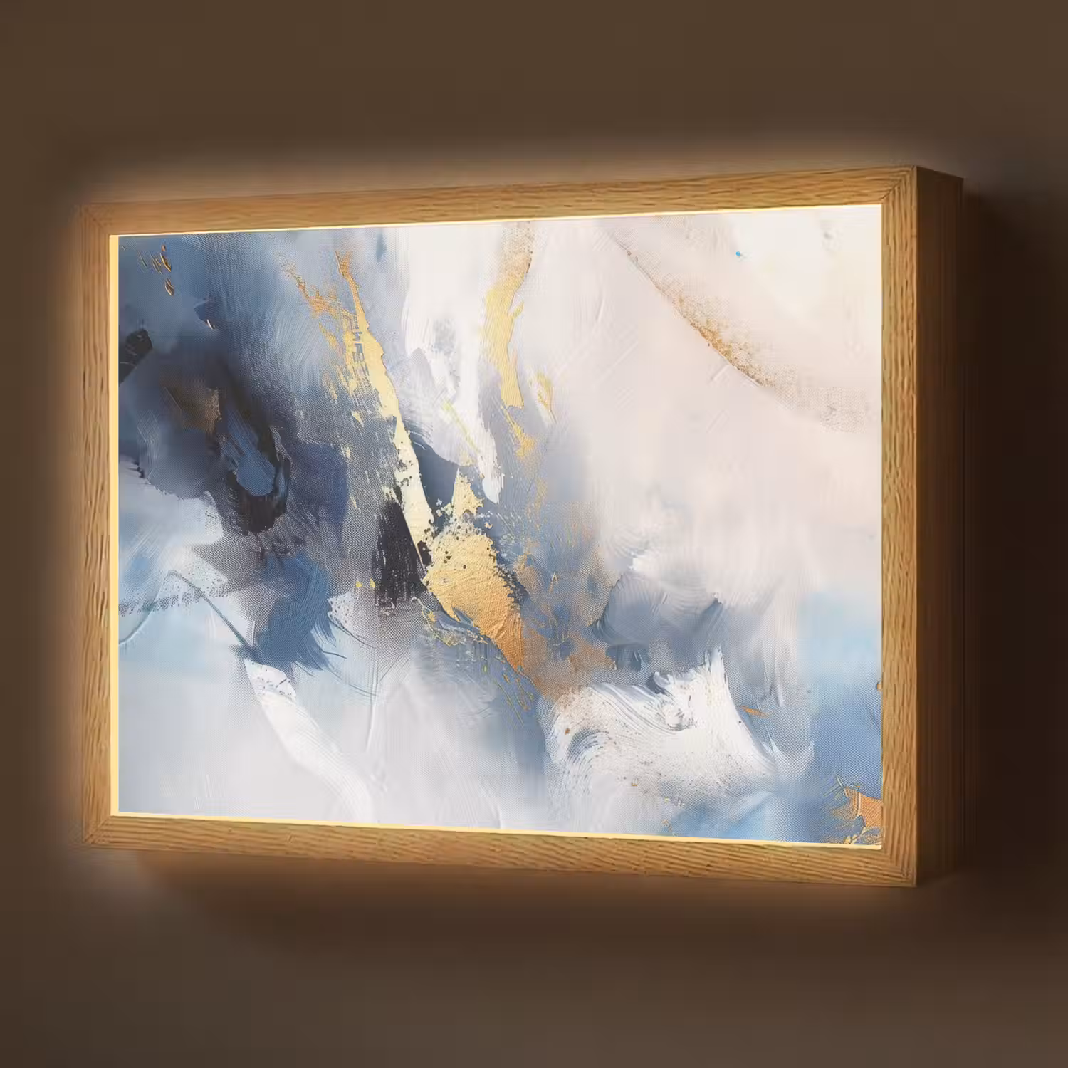Blauw - Modern - Marmer - Abstract - Goud Light Box met batterij (Wandlamp) middel -z3d_website