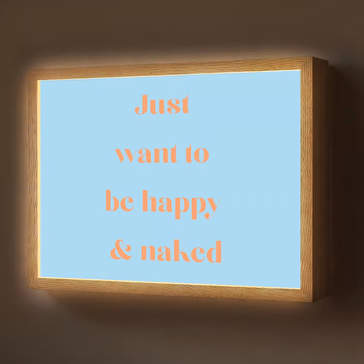 Blauw - Oranje - Just want to be happy & naked Light Box met batterij (Wandlamp) middel -z3d_website