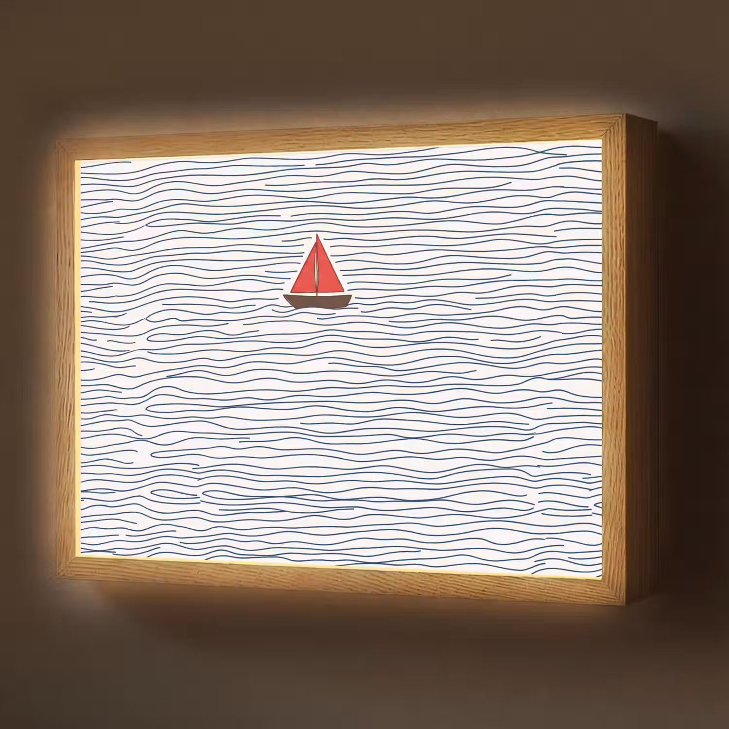 Boot - Water - Rood - Illustratie - Minimalistisch Light Box met batterij (Wandlamp) middel -z3d_website